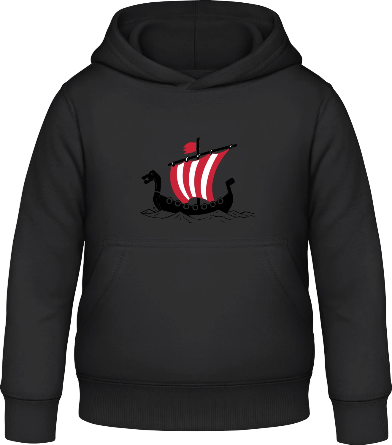 Viking Ship - Black Awdis Hoodie Kids - Front