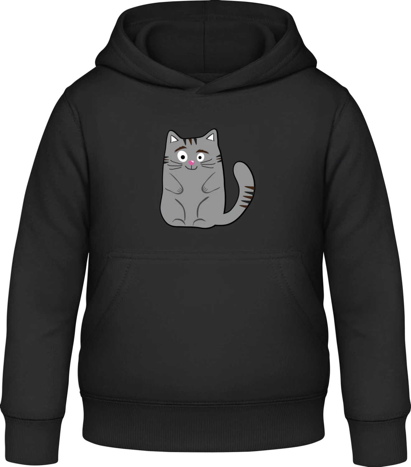 Cat Illustration - Black Awdis Hoodie Kids - Front