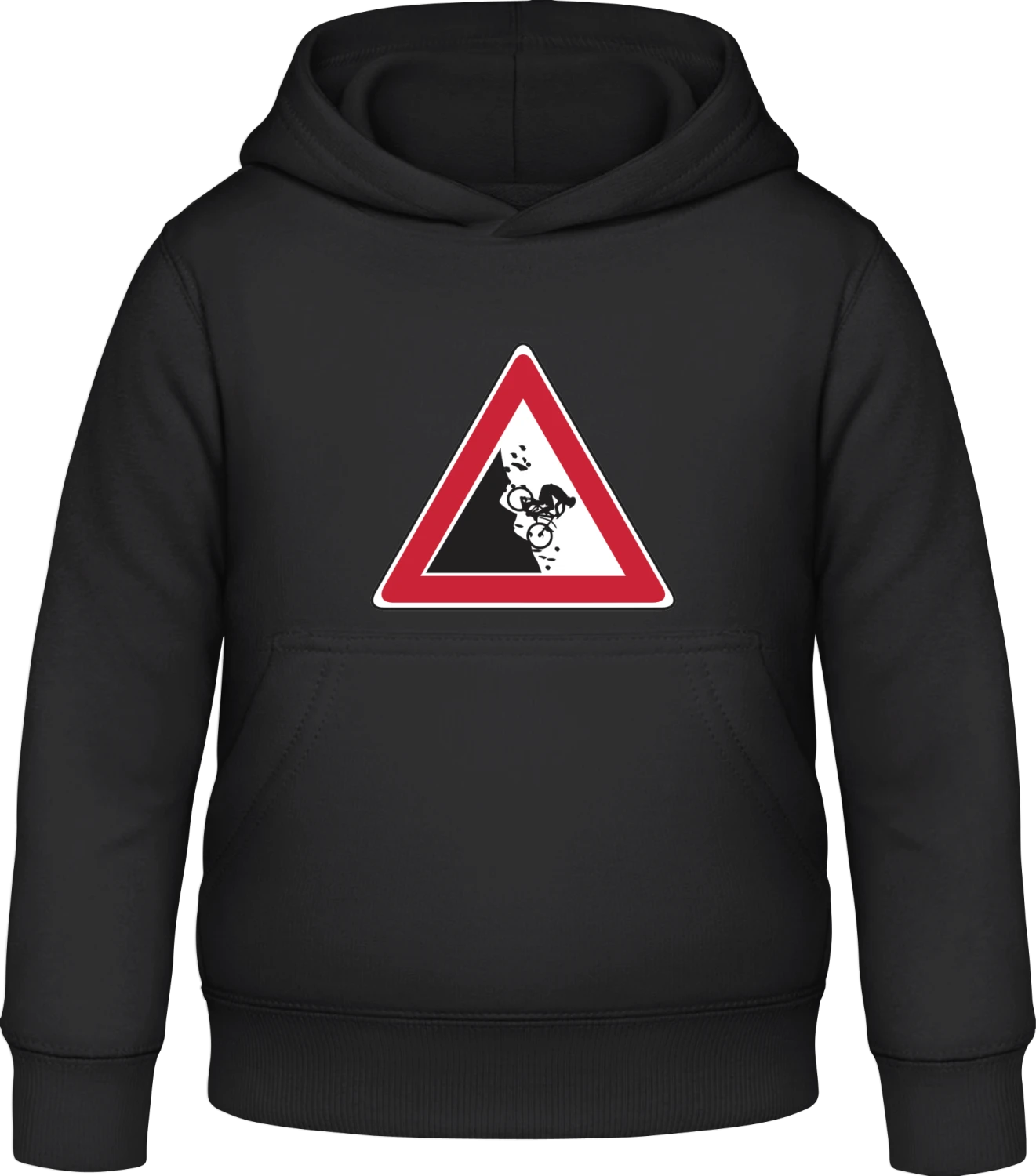 Mountain Biker Sign - Black Awdis Hoodie Kids - Front