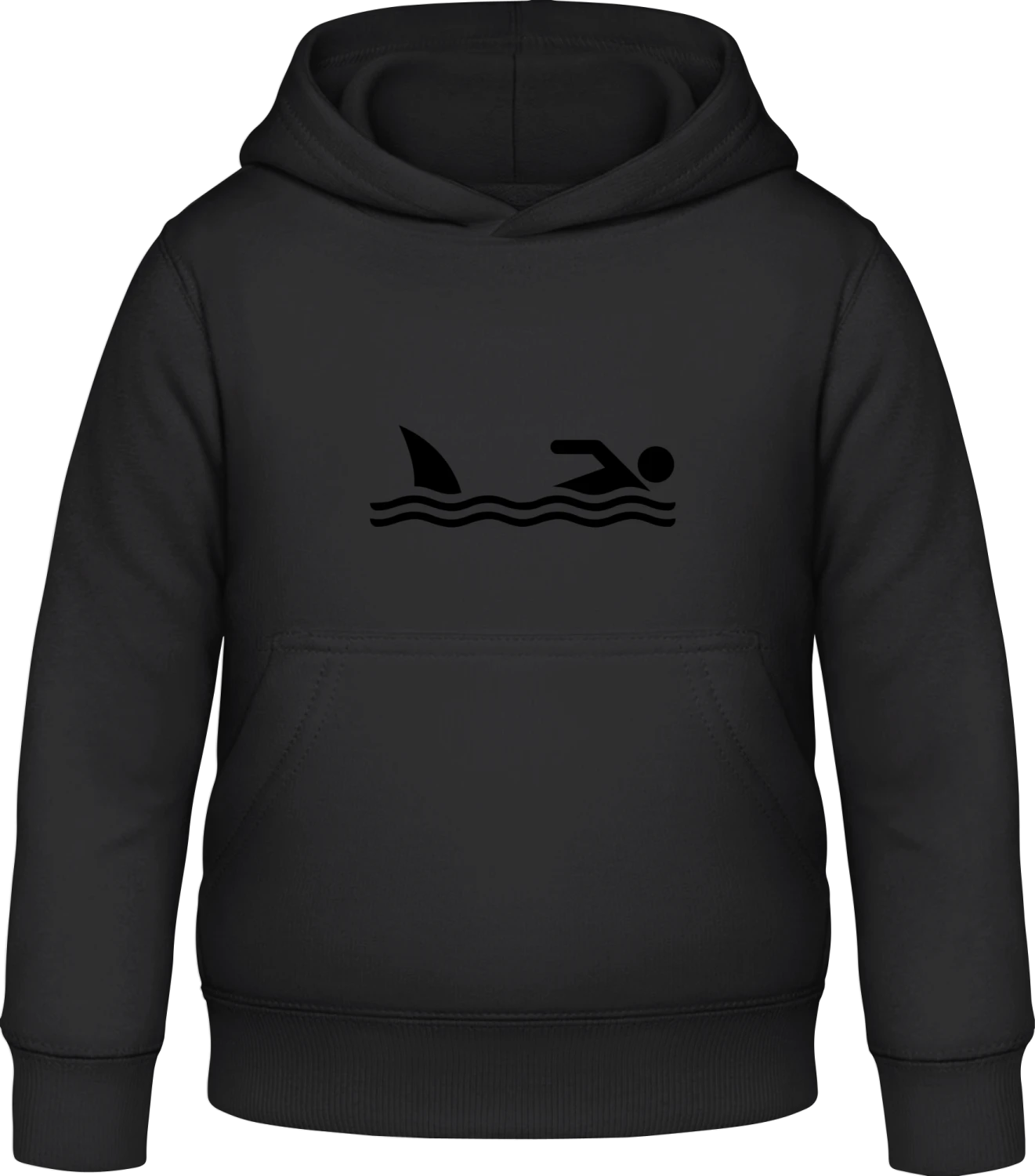 Shark And Swimmer - Black Awdis Hoodie Kids - Front