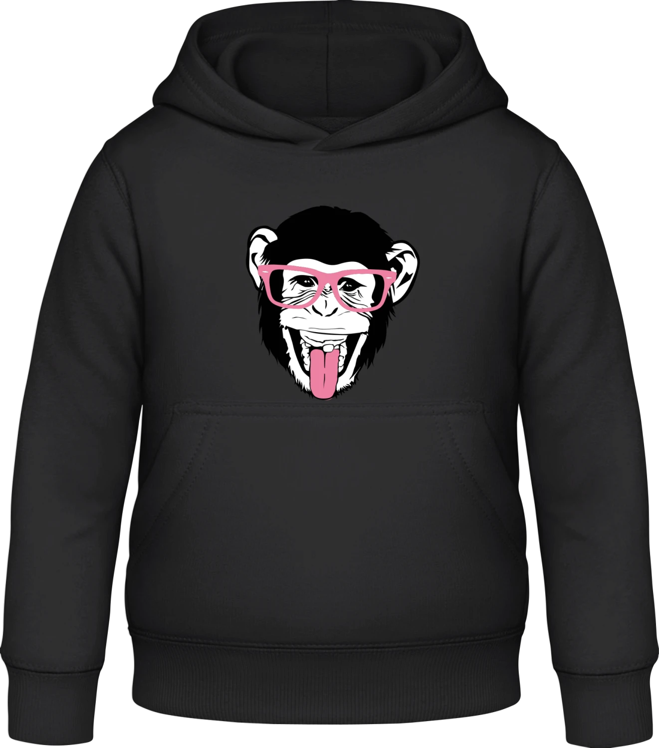 Chimpanzee With Glasses - Black Awdis Hoodie Kids - Front