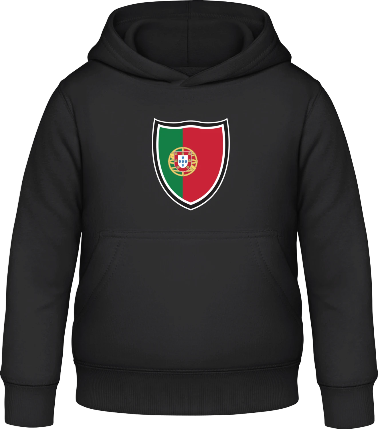 Portugal Shield Flag - Black Awdis Hoodie Kids - Front