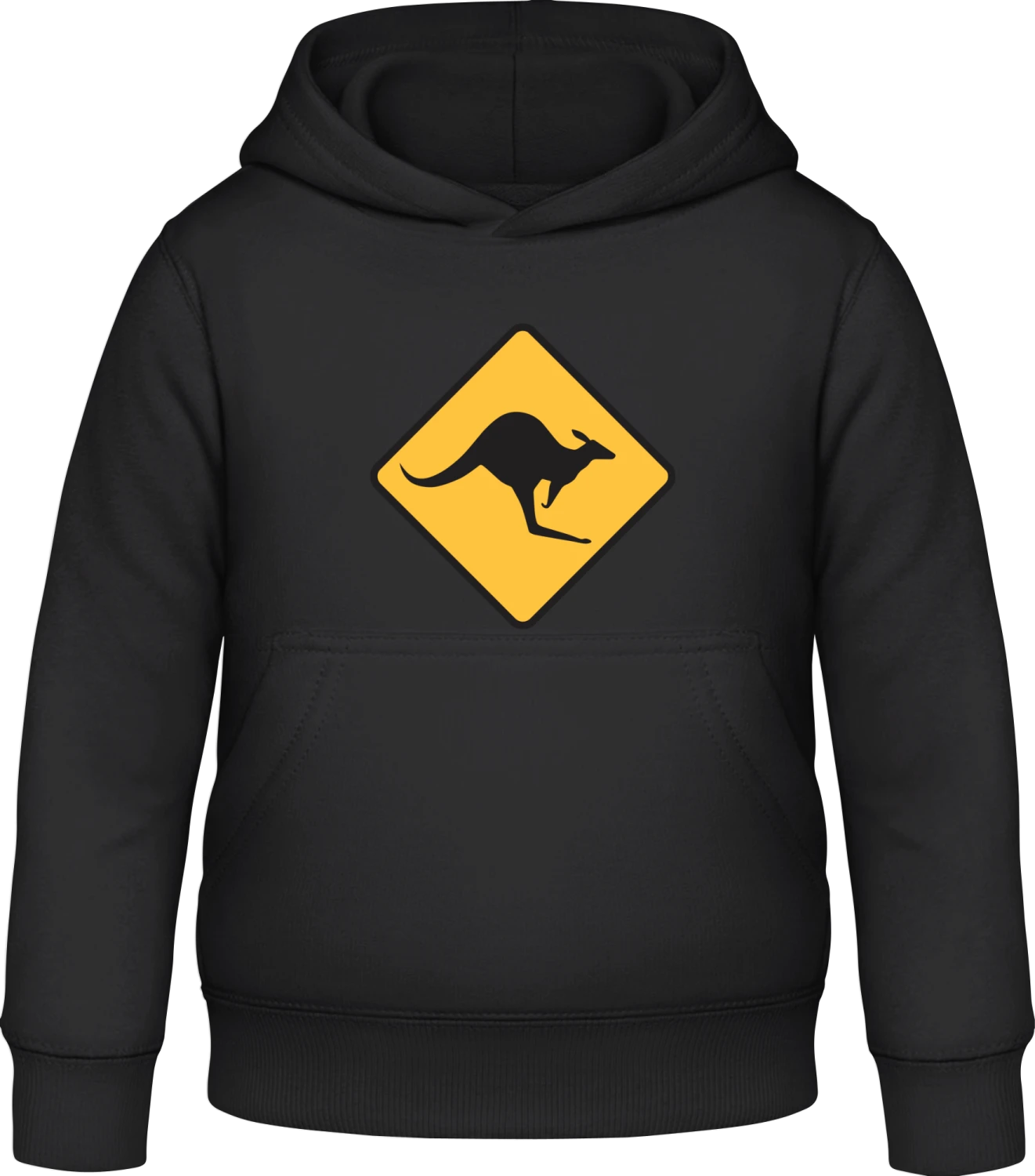 Kangaroo Warning - Black Awdis Hoodie Kids - Front