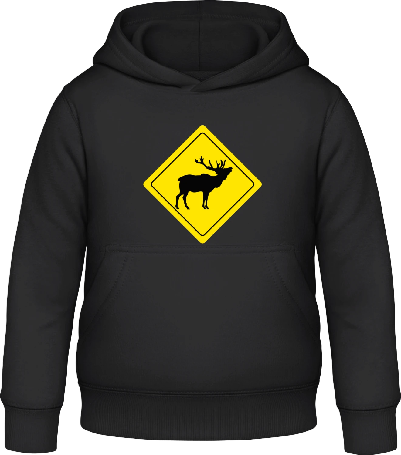 Stag Warning - Black Awdis Hoodie Kids - Front