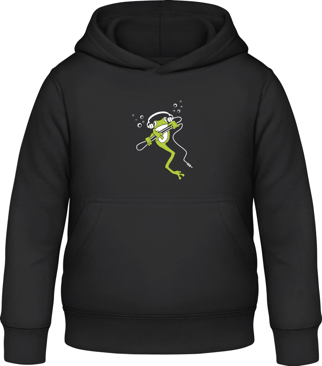 Frog With Headphone - Black Awdis Hoodie Kids - Front