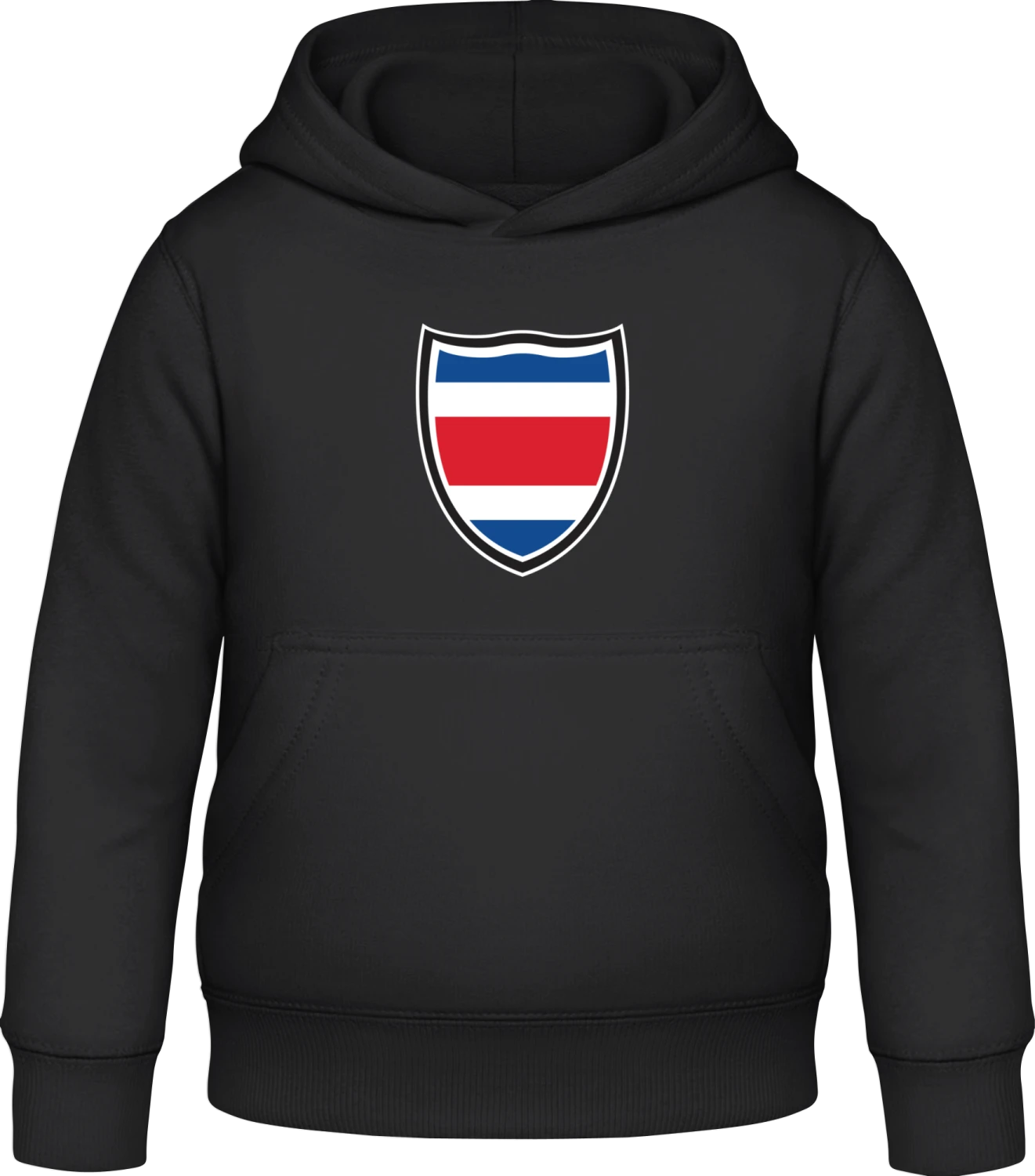 Costa Rica Flag Shield - Black Awdis Hoodie Kids - Front