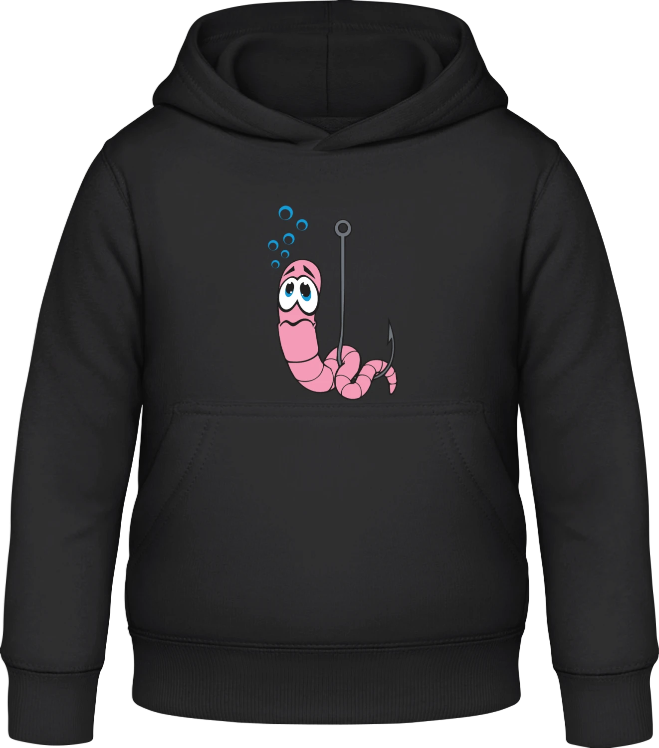 Fishing Worm - Black Awdis Hoodie Kids - Front