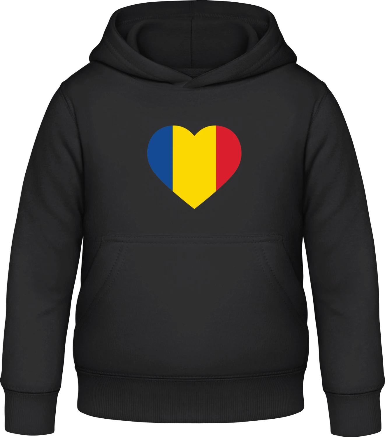 Romania Heart Flag - Black Awdis Hoodie Kids - Front