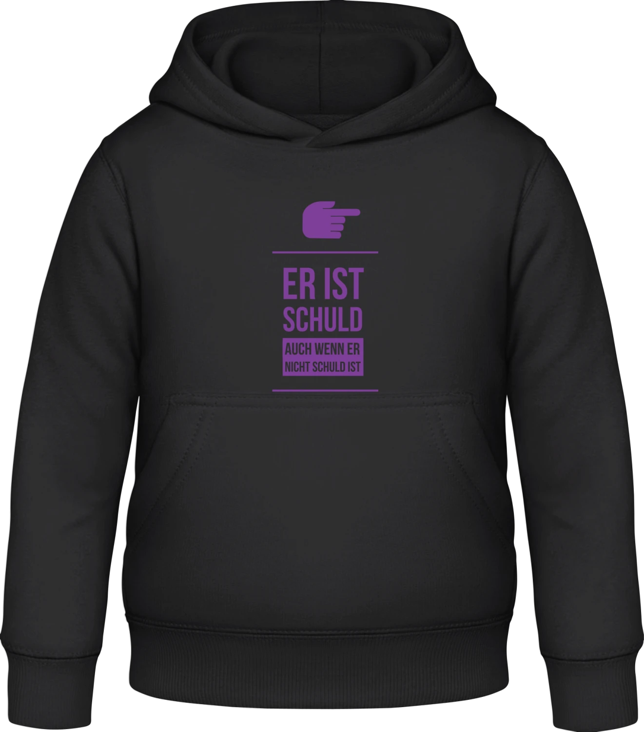 Er ist schuld auch wenn er nicht schuld ist - Black Awdis Hoodie Kids - Front