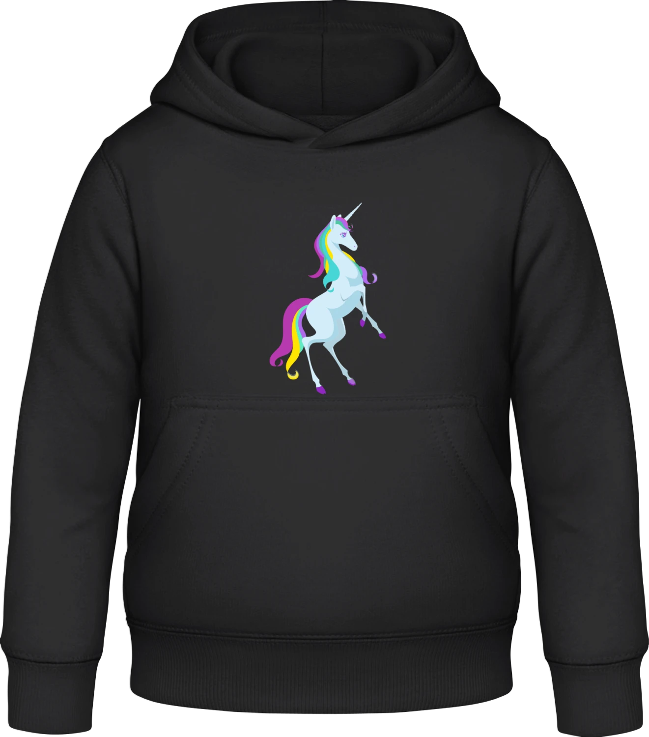 Unicorn Blue Standing - Black Awdis Hoodie Kids - Front