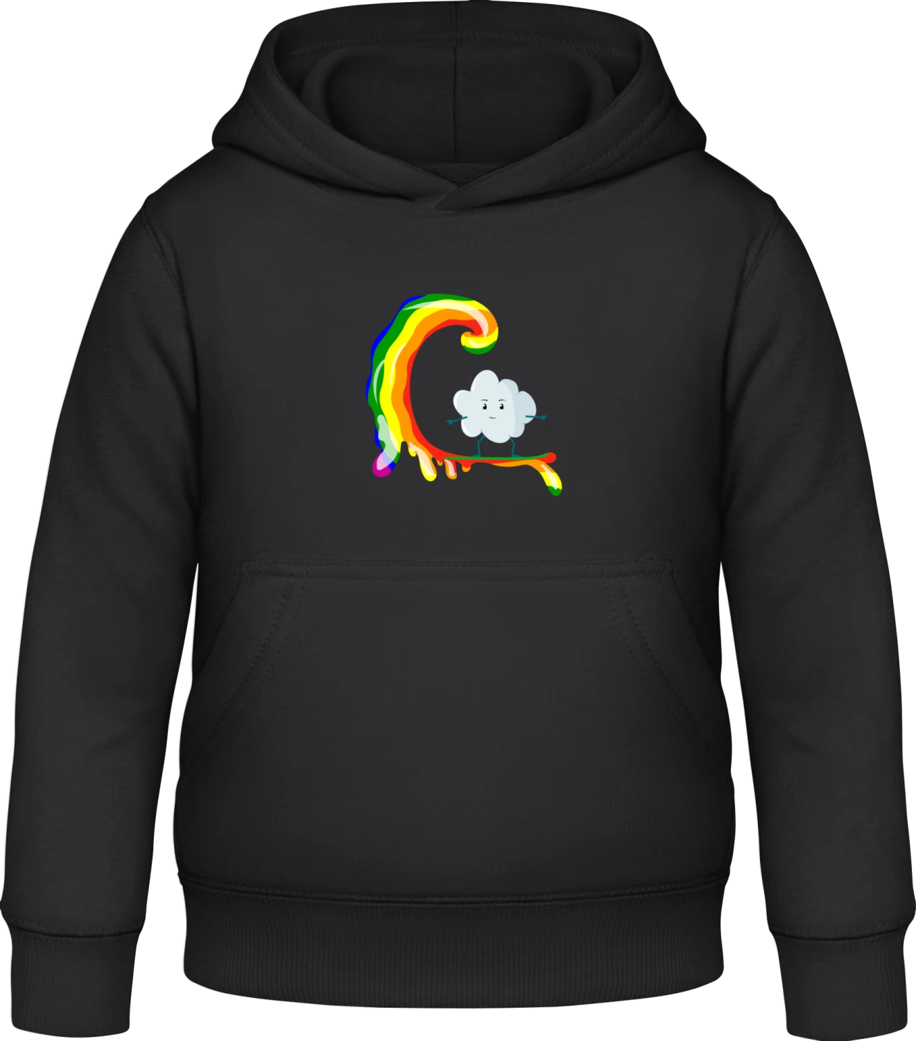 Cloud Surfs On Rainbow Wave - Black Awdis Hoodie Kids - Front