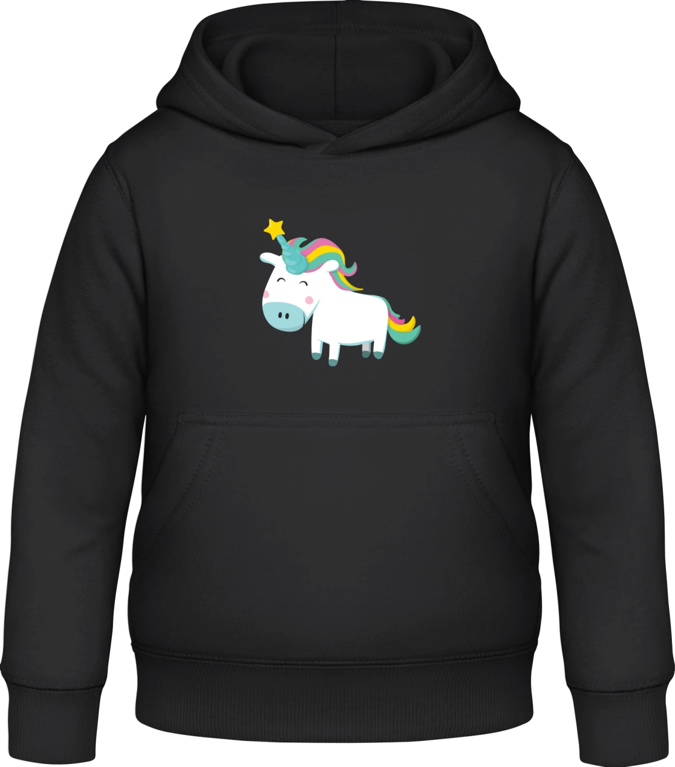 Unicorn With Star - Black Awdis Hoodie Kids - Front