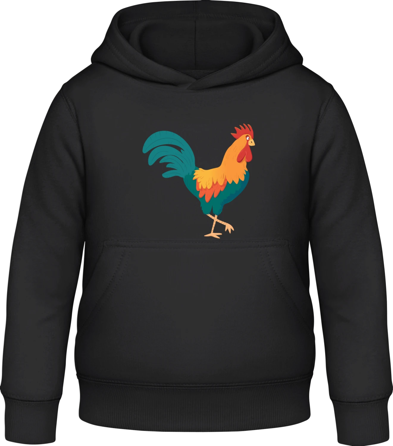 Rooster Illustration - Black Awdis Hoodie Kids - Front