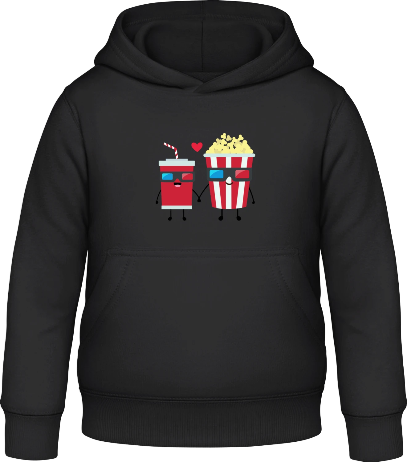 Drink And Pop Corn In Love - Black Awdis Hoodie Kids - Front