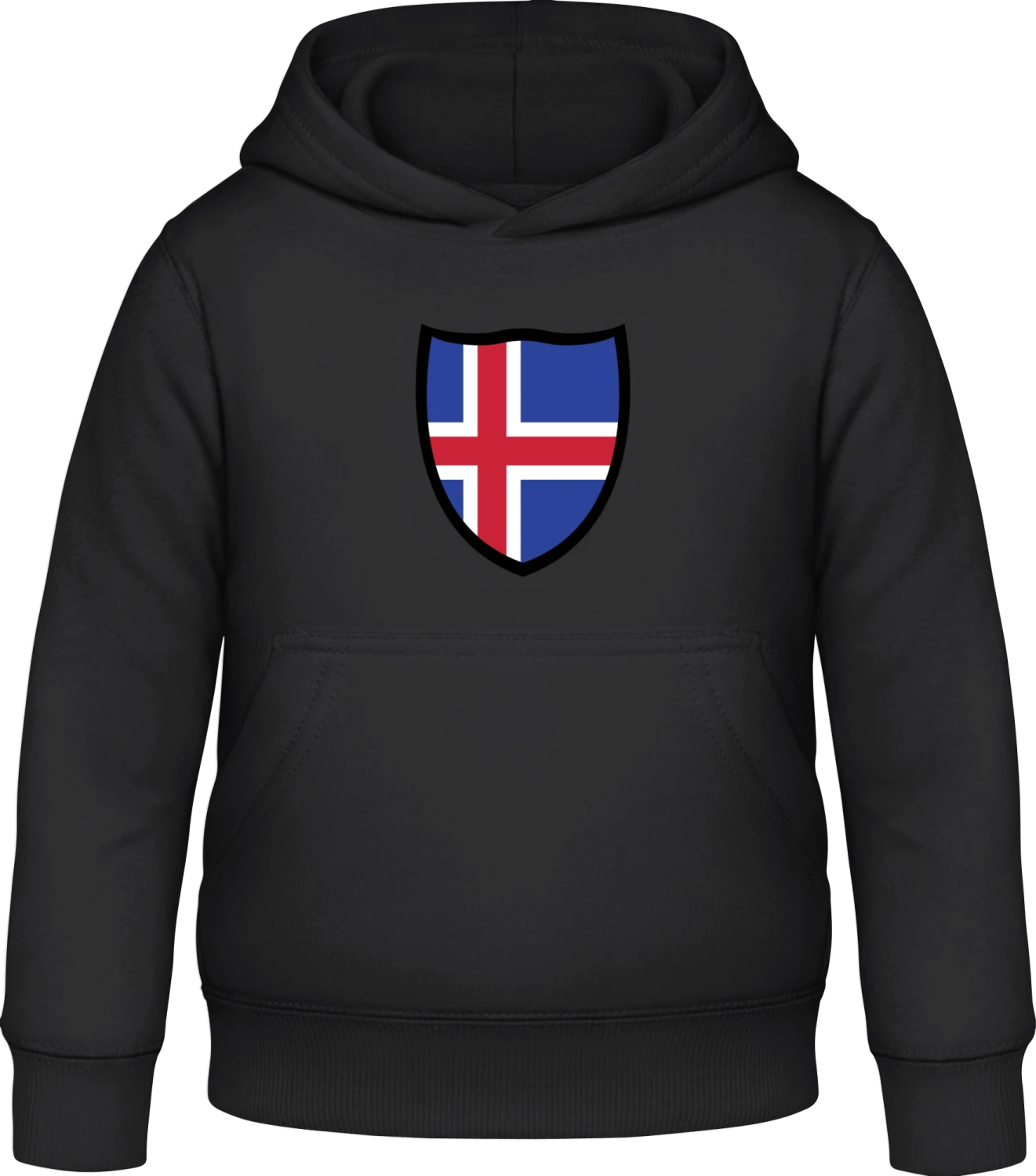 Iceland Flag Shield - Black Awdis Hoodie Kids - Front