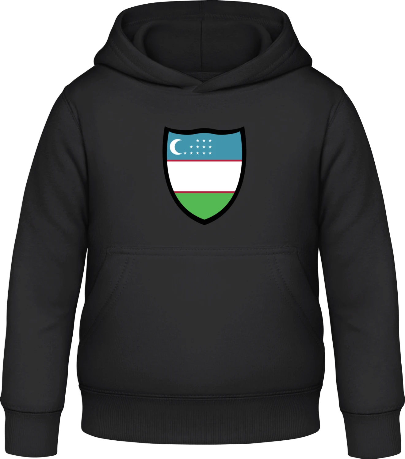 Uzbekistan Flag Shield - Black Awdis Hoodie Kids - Front