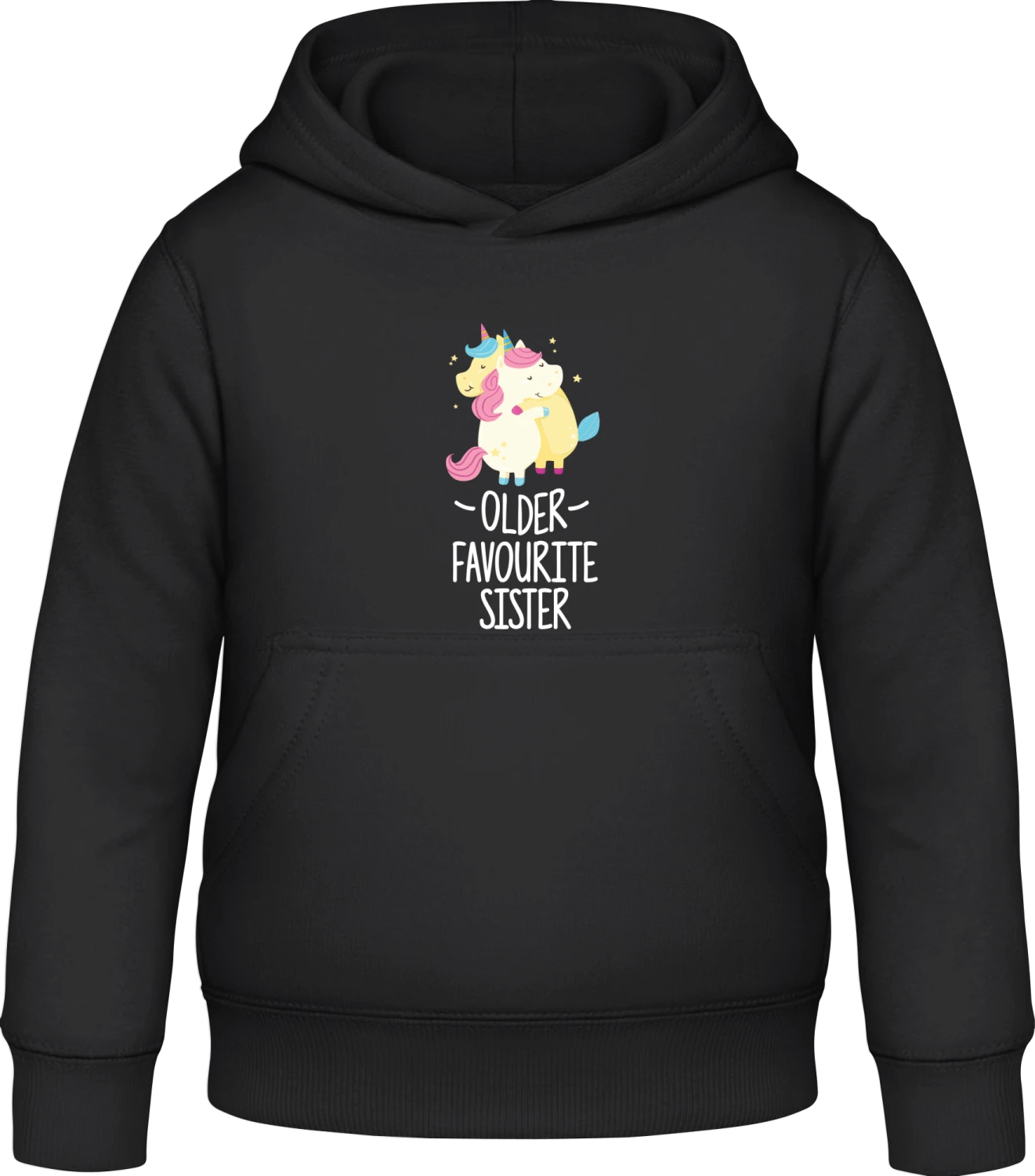 Older Favourite Sister Unicorn - Black Awdis Hoodie Kids - Front