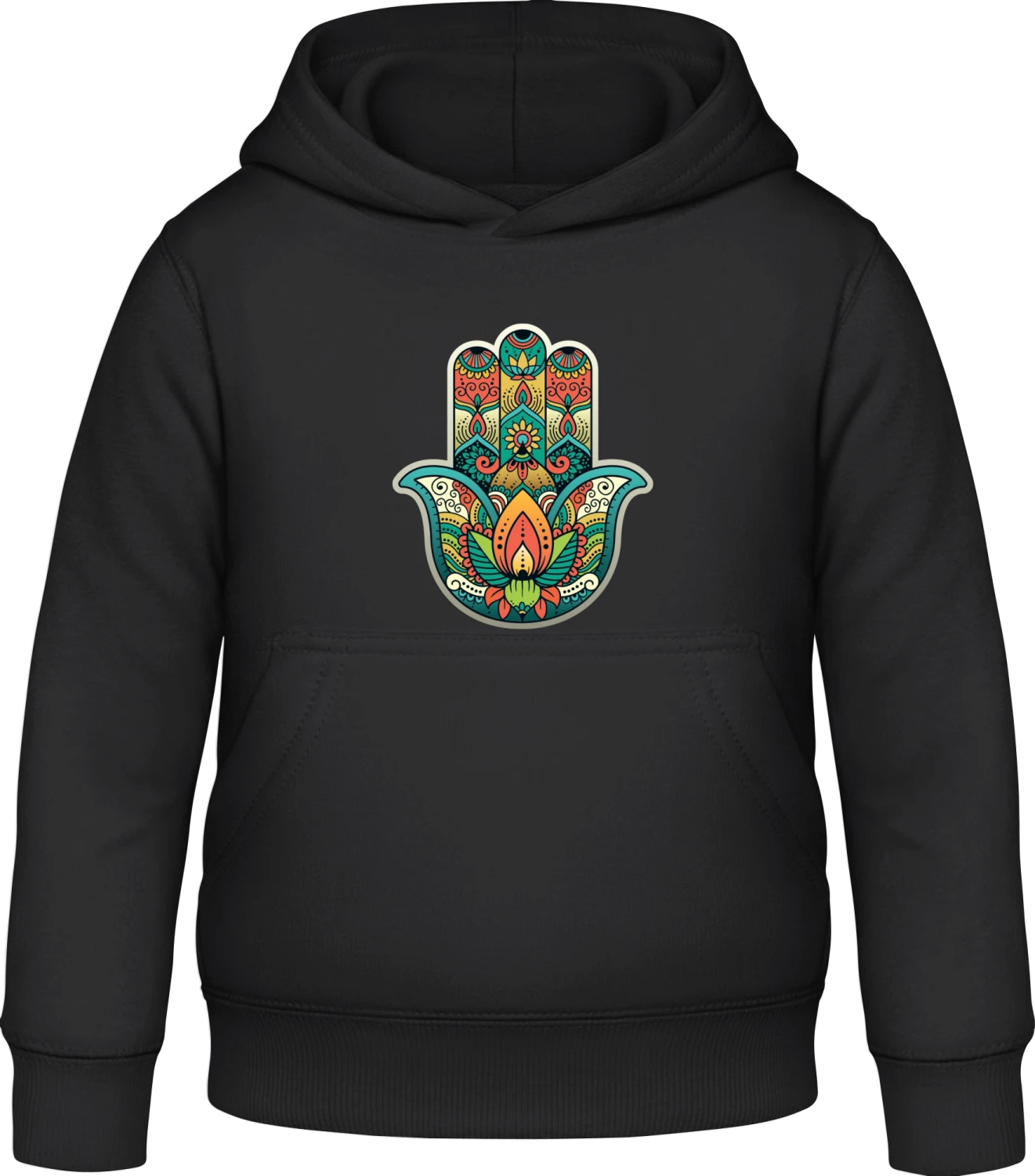 Colorful Hamsa Hand - Black Awdis Hoodie Kids - Front