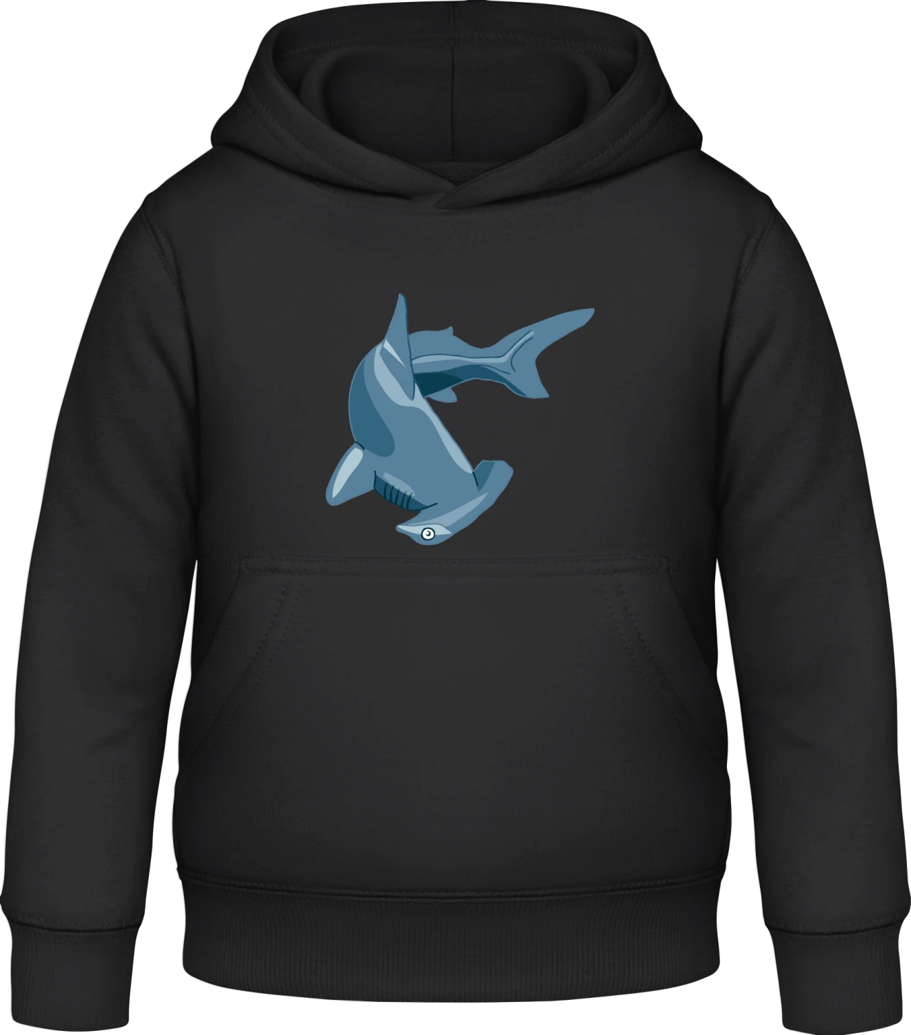 Hammerhead Shark Illustration - Black Awdis Hoodie Kids - Front