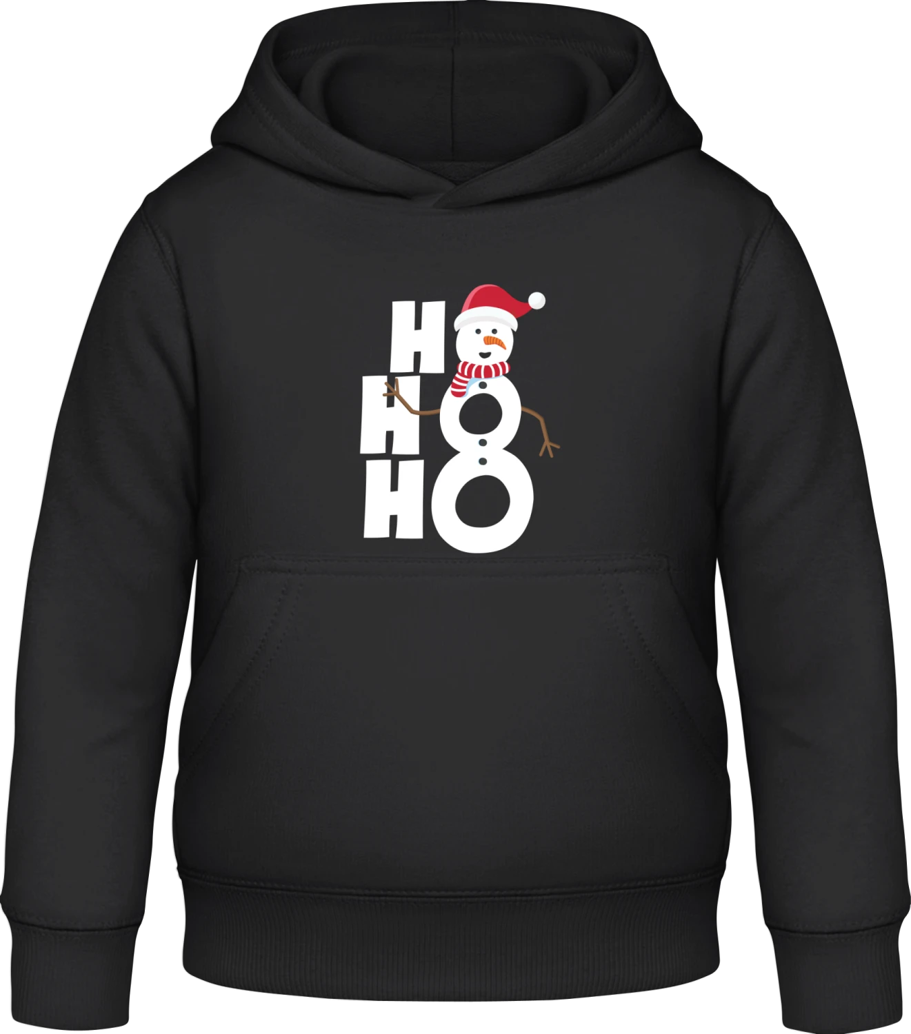 Ho Ho Ho Snowman - Black Awdis Hoodie Kids - Front