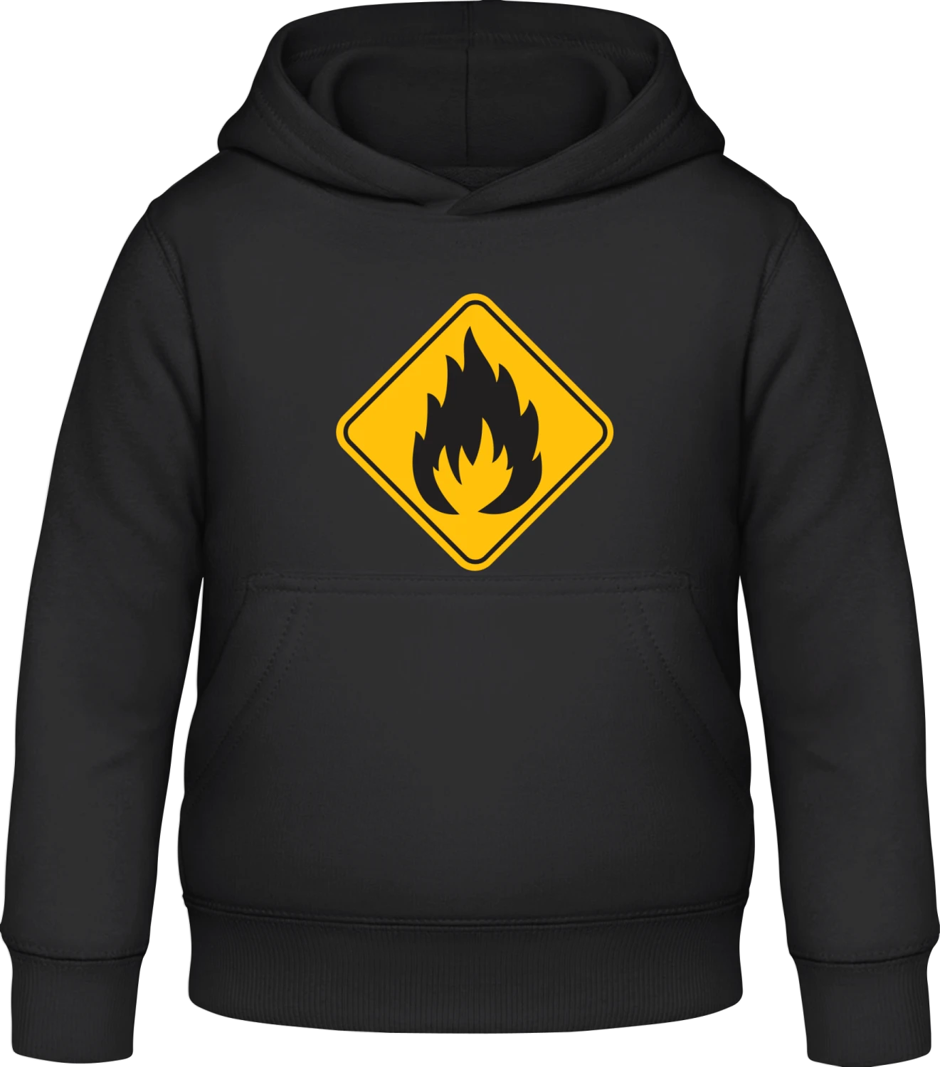 Fire Warning Sign - Black Awdis Hoodie Kids - Front