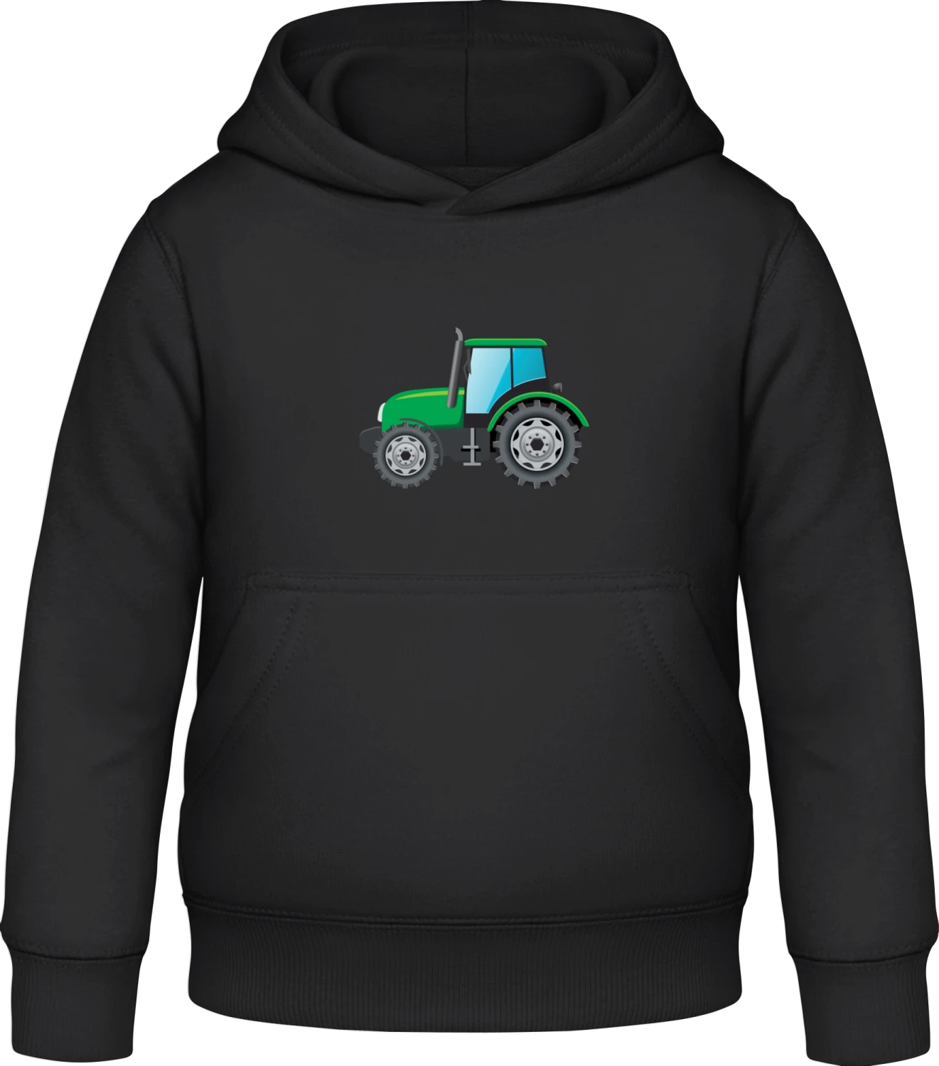 Green Tractor Illu - Black Awdis Hoodie Kids - Front