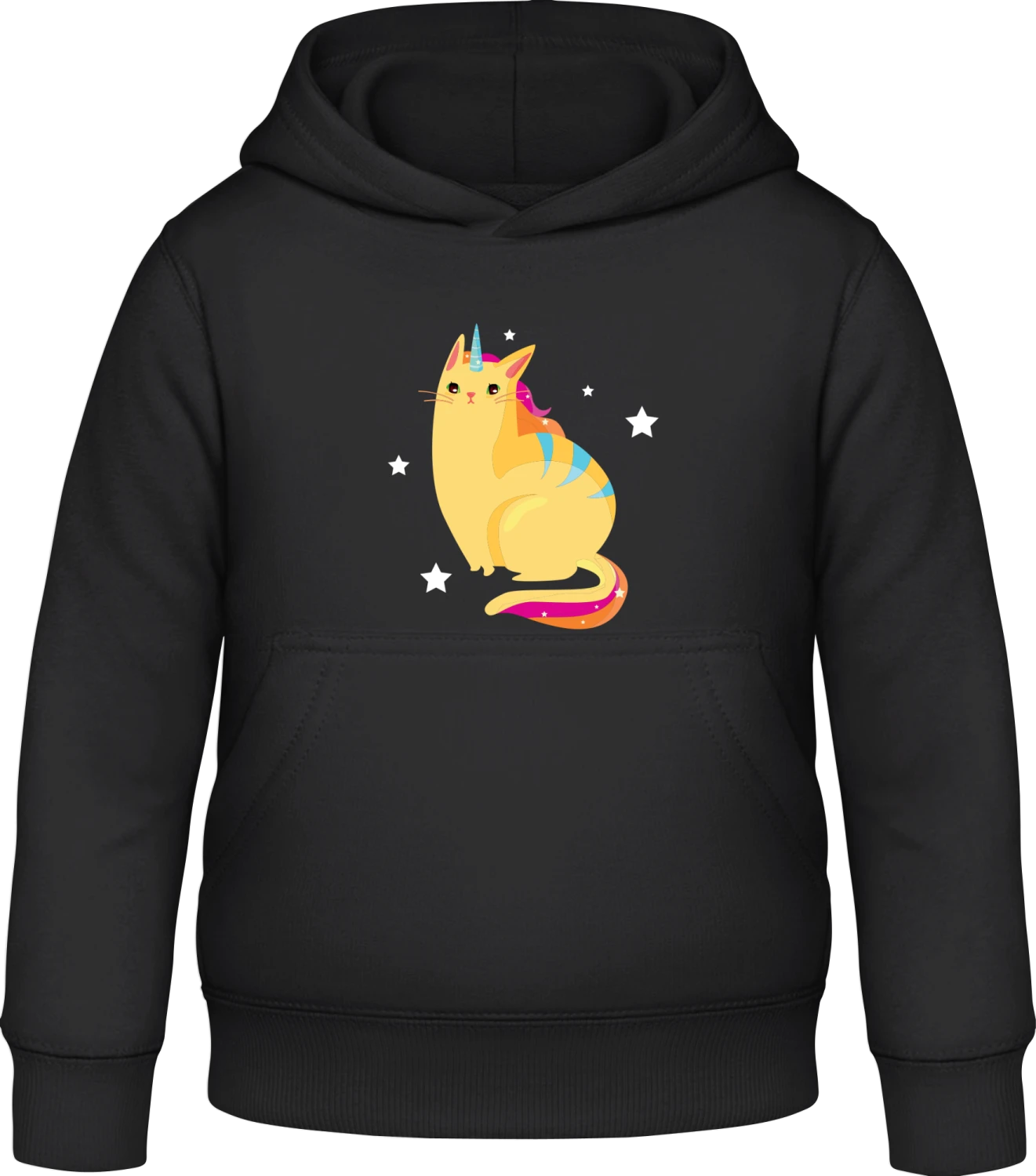 Unicat With Stars - Black Awdis Hoodie Kids - Front