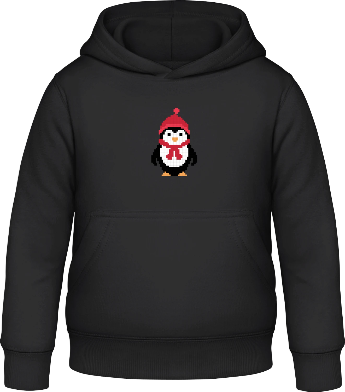 Penguin Pixel Style - Black Awdis Hoodie Kids - Front