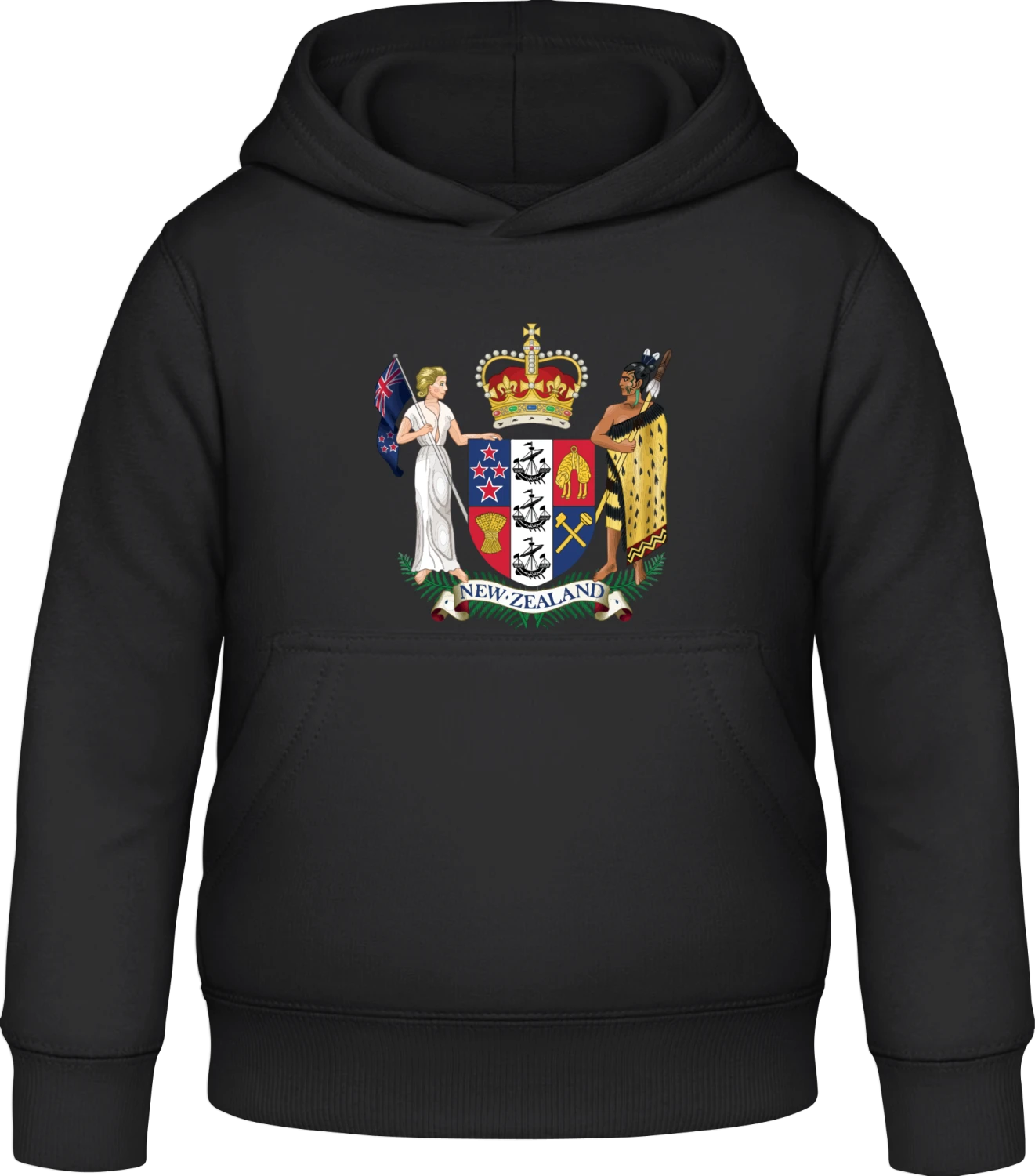 New Zealand Coat of Arms - Black Awdis Hoodie Kids - Front