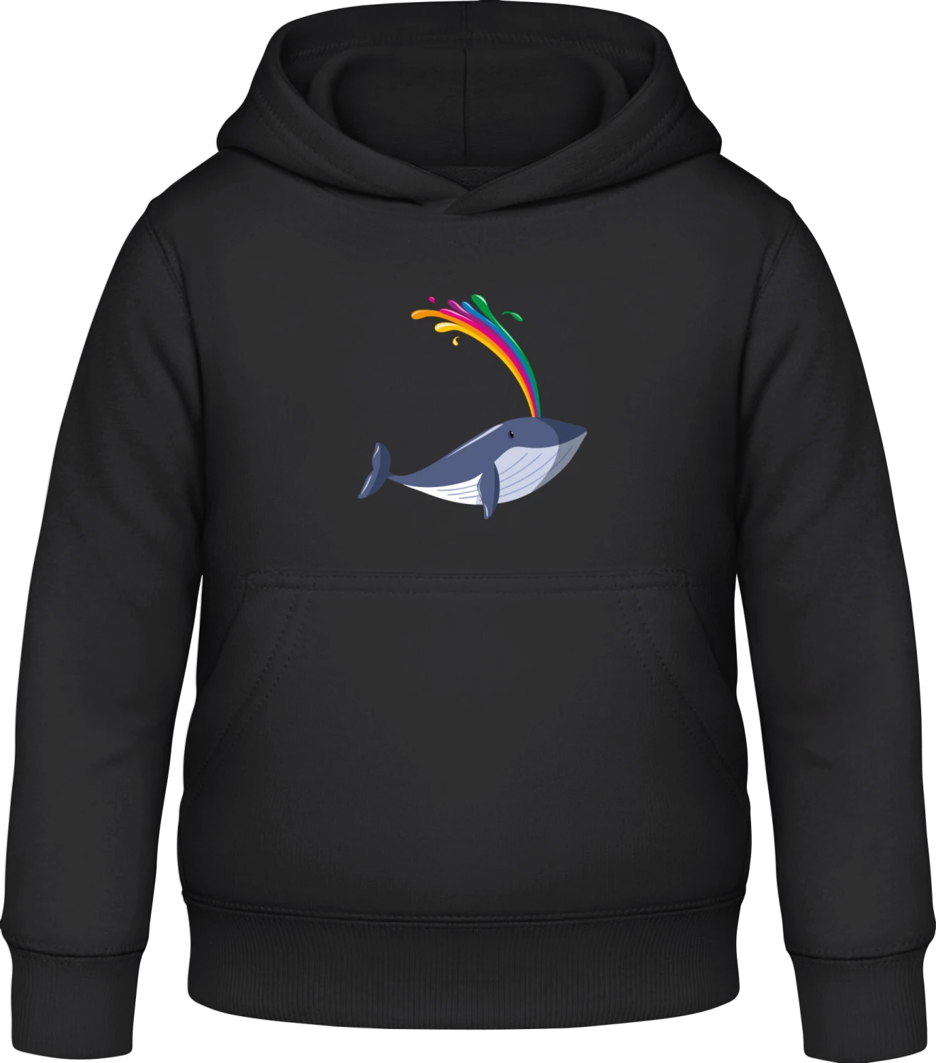 Whale Rainbow - Black Awdis Hoodie Kids - Front