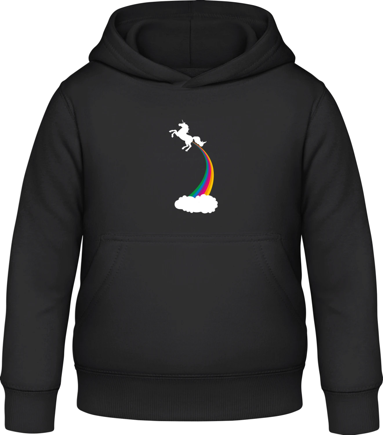 White Unicorn Rainbow - Black Awdis Hoodie Kids - Front