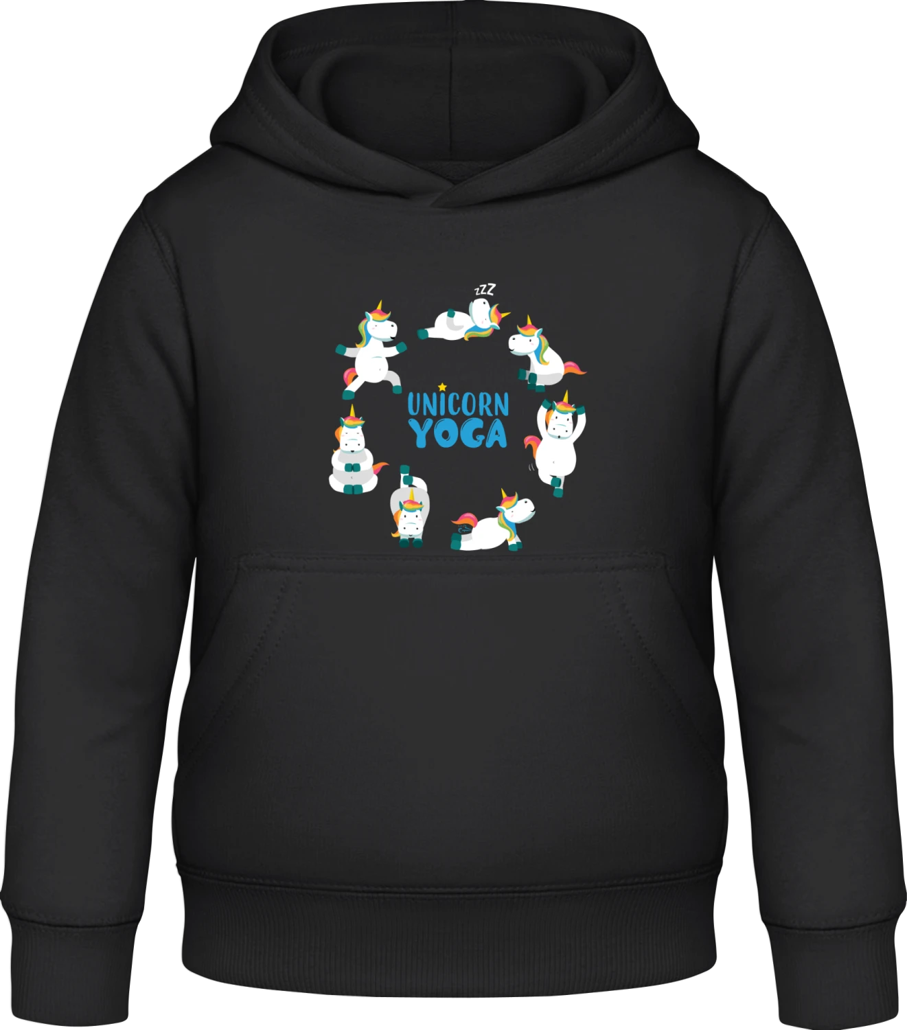 Unicorn Yoga - Black Awdis Hoodie Kids - Front