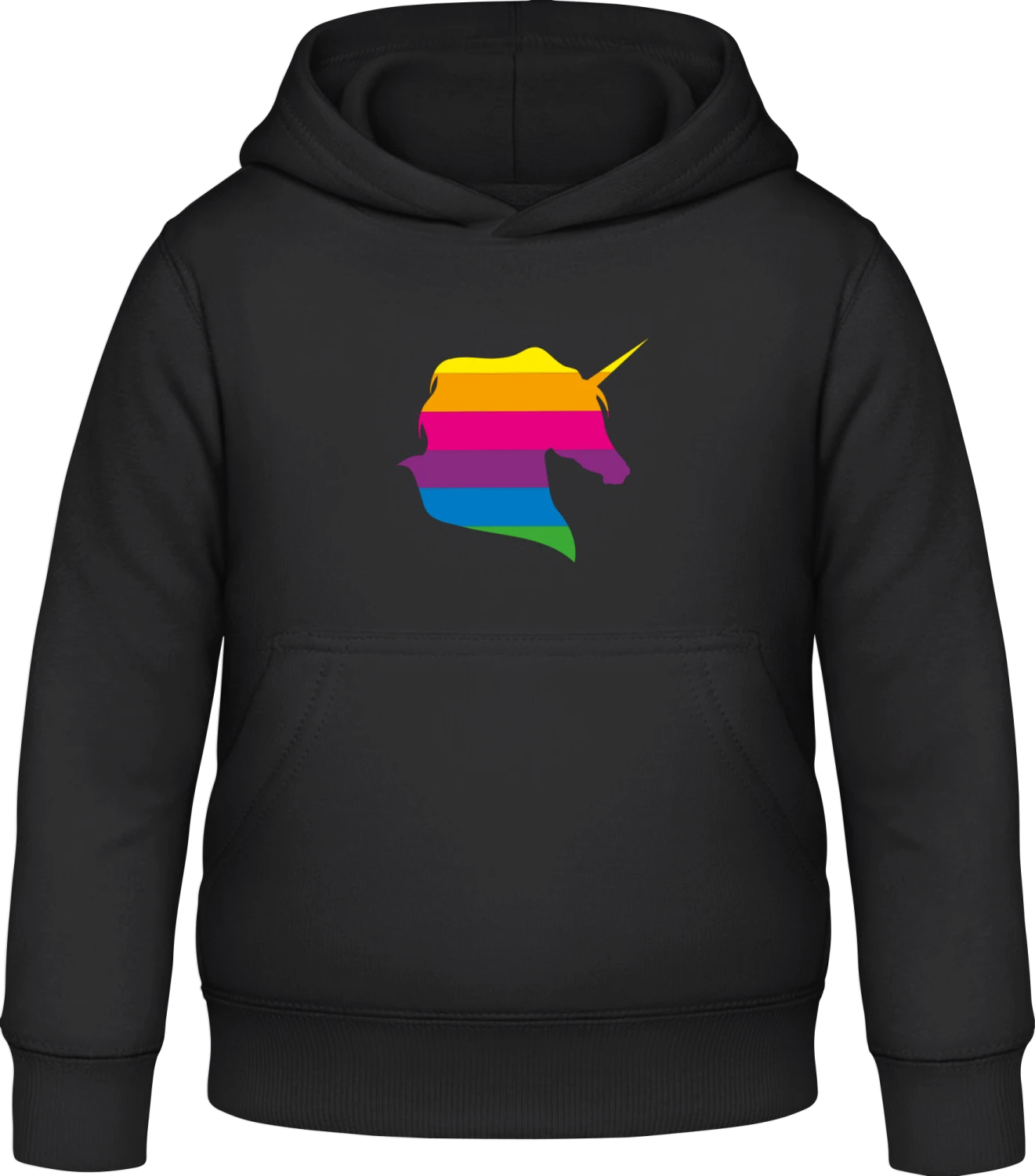 Rainbow Unicorn Head - Black Awdis Hoodie Kids - Front