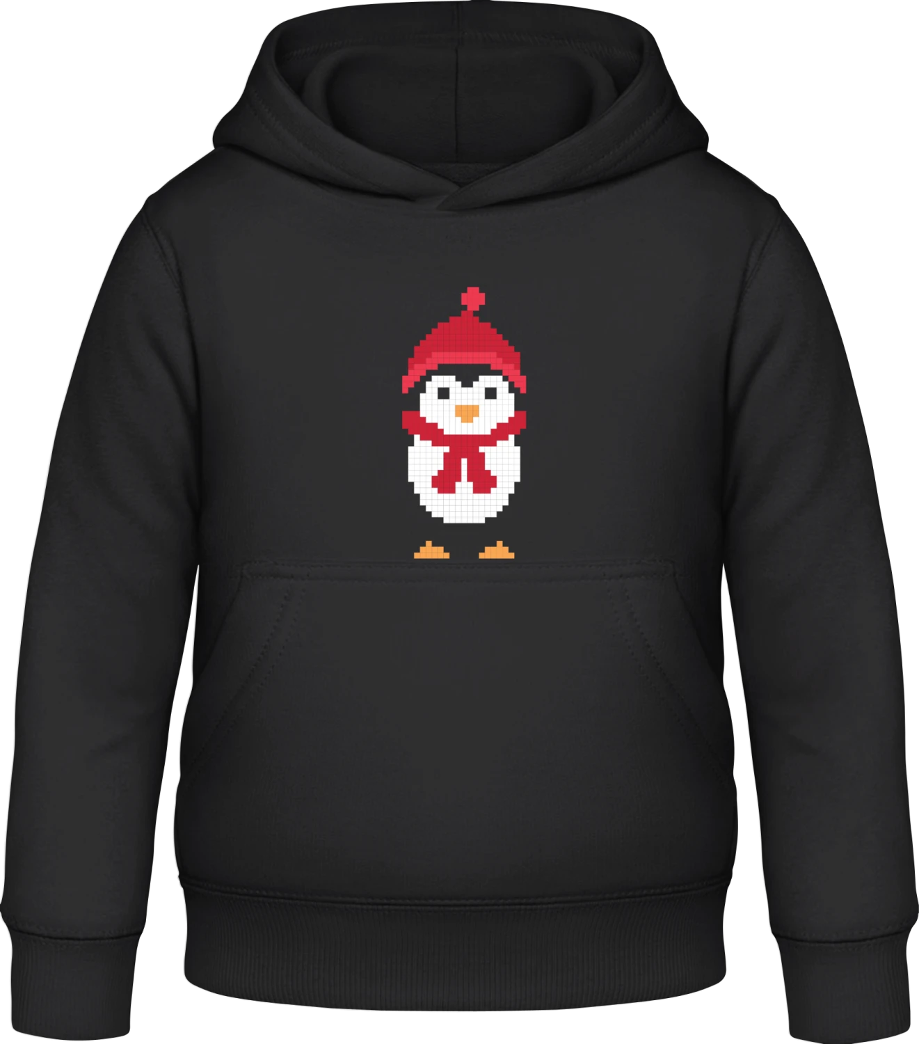 Winter Pixel Penguin - Black Awdis Hoodie Kids - Front