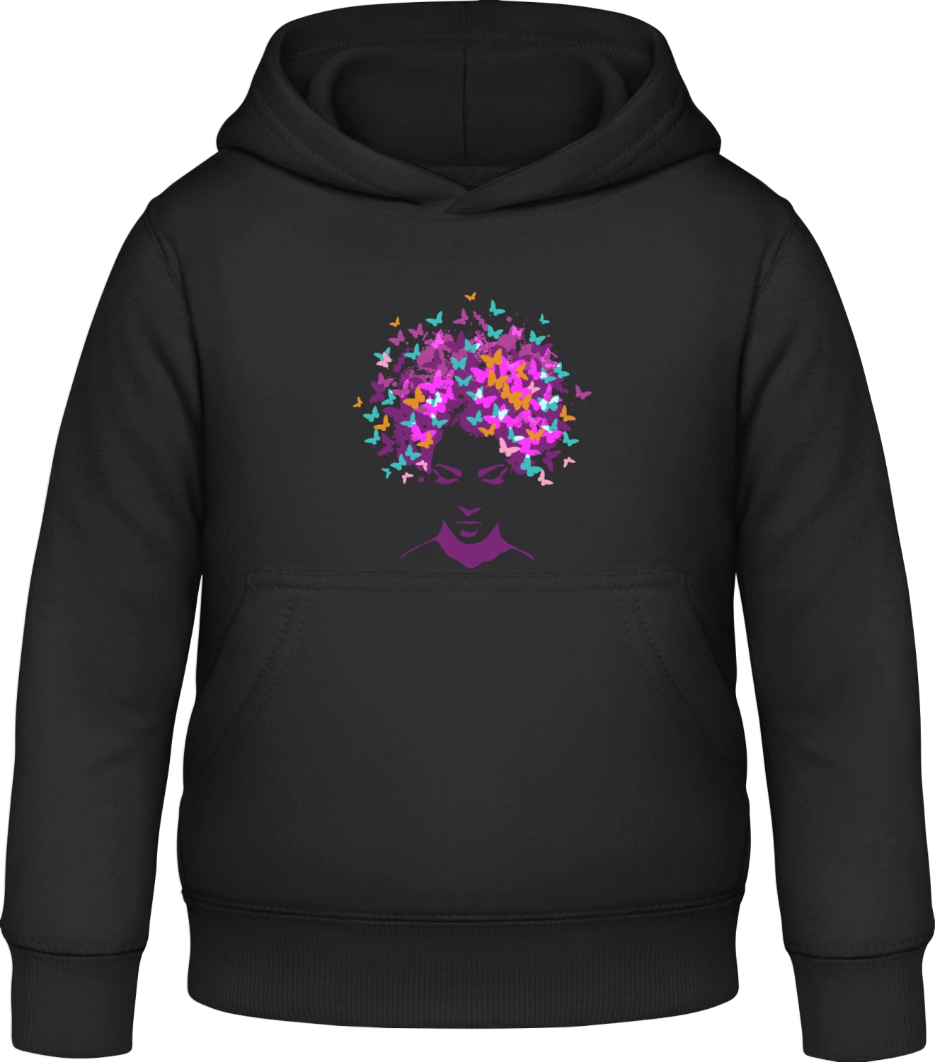 Butterfly Hair - Black Awdis Hoodie Kids - Front