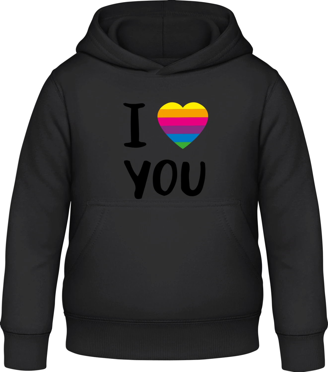 I Love Rainbow Heart - Black Awdis Hoodie Kids - Front