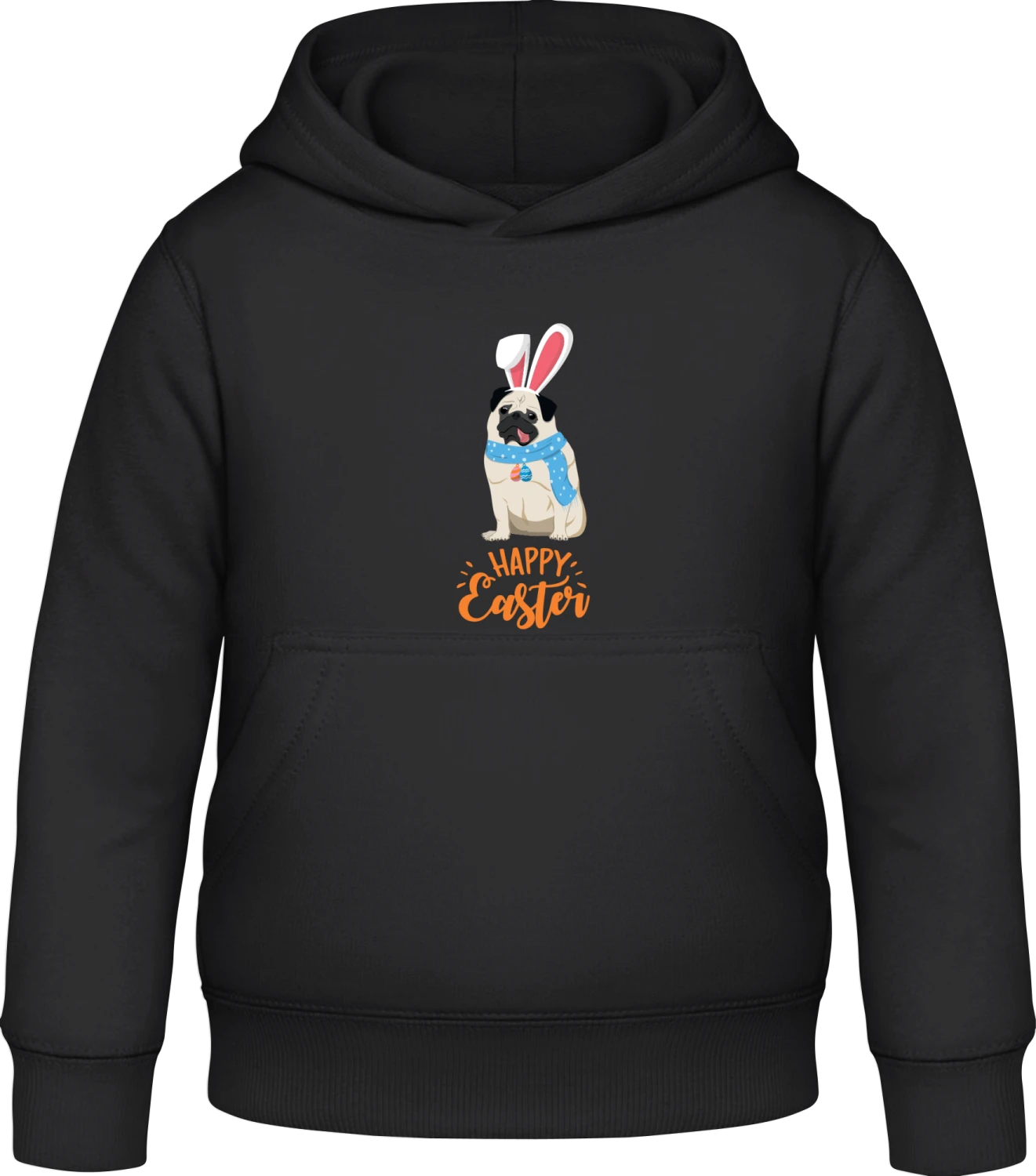 Happy Easter Pug - Black Awdis Hoodie Kids - Front