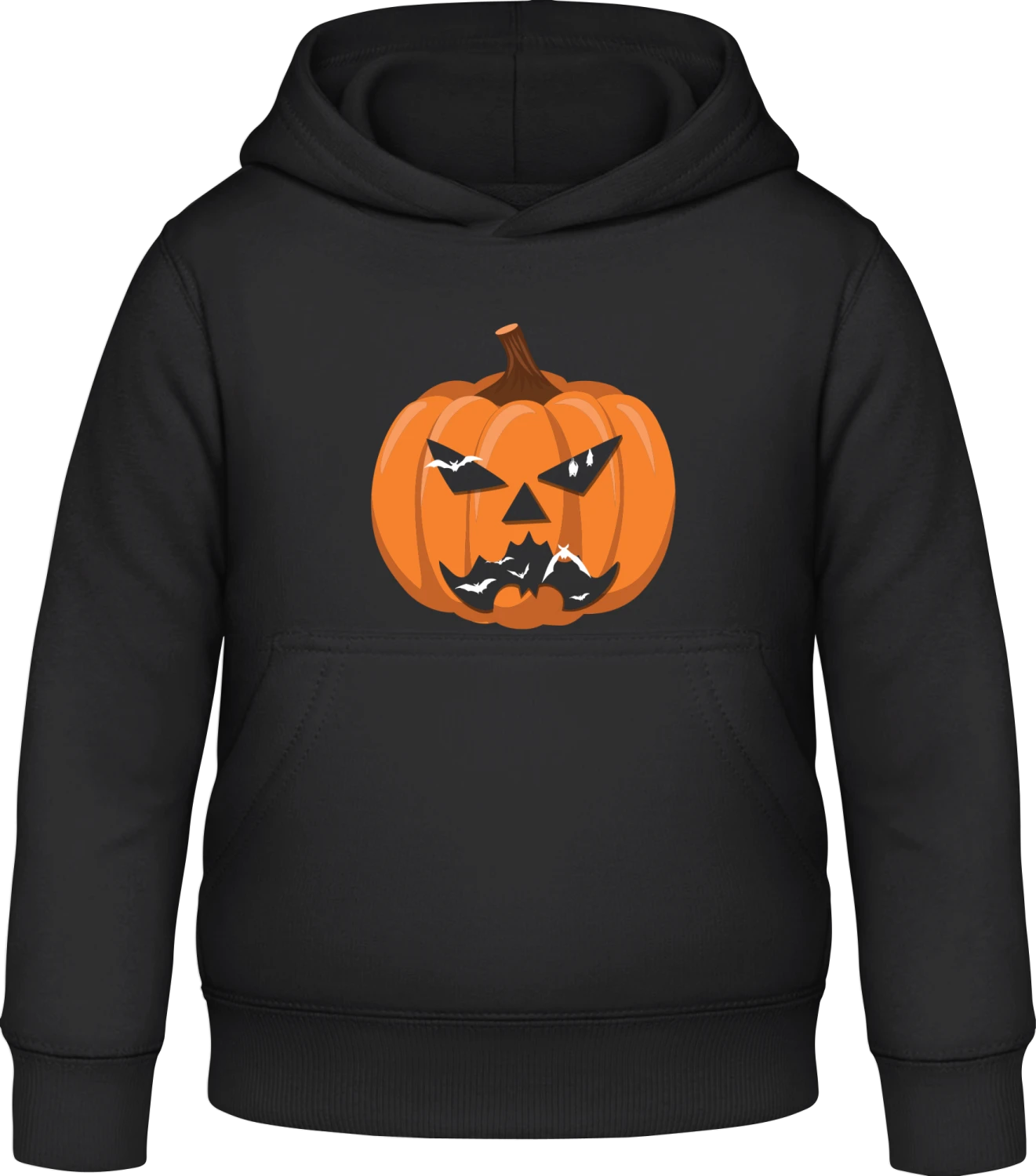 Bats And Pumpkin - Black Awdis Hoodie Kids - Front