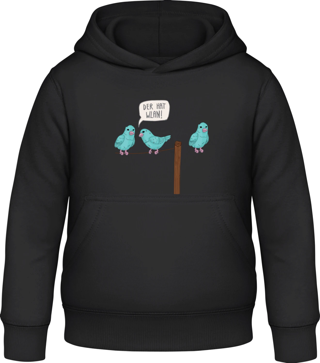 WLAN Vogel Comic - Black Awdis Hoodie Kids - Front