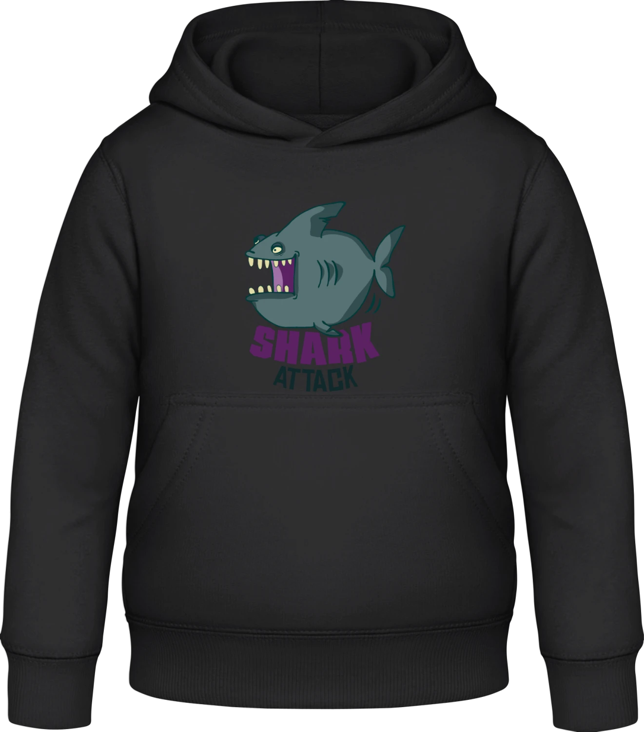 Funny Shark Attack - Black Awdis Hoodie Kids - Front