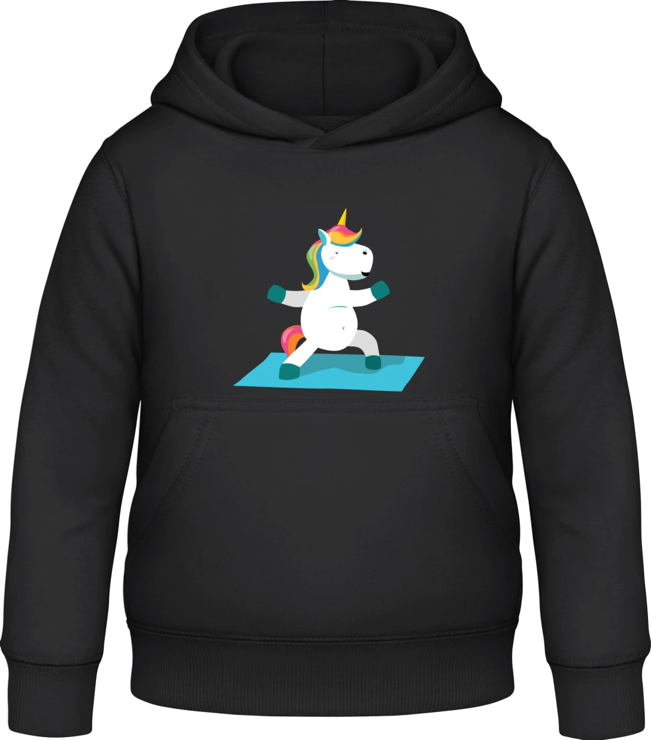 Unicorn Yoga Warrior II - Black Awdis Hoodie Kids - Front