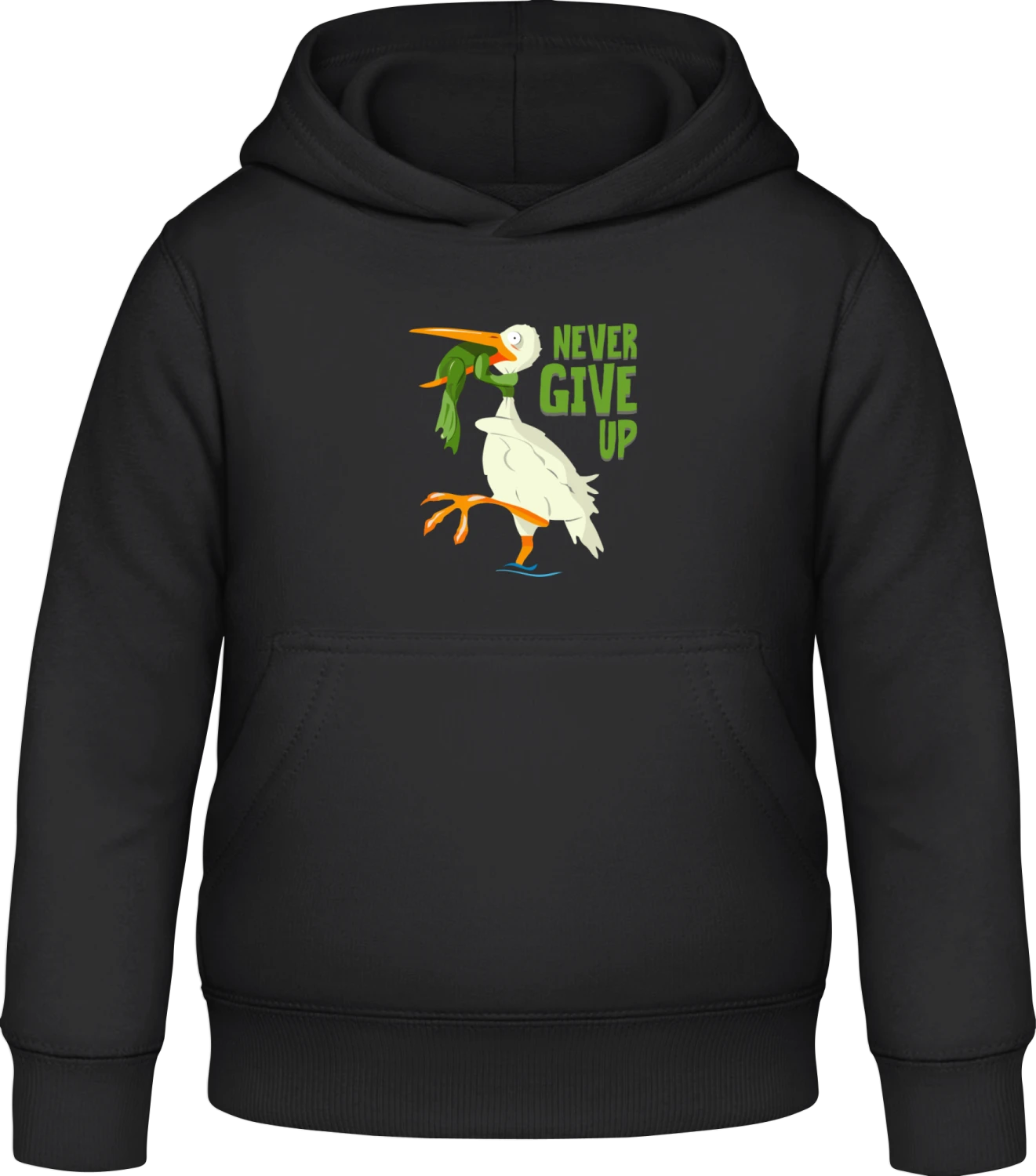 Never Give Up Frog - Black Awdis Hoodie Kids - Front