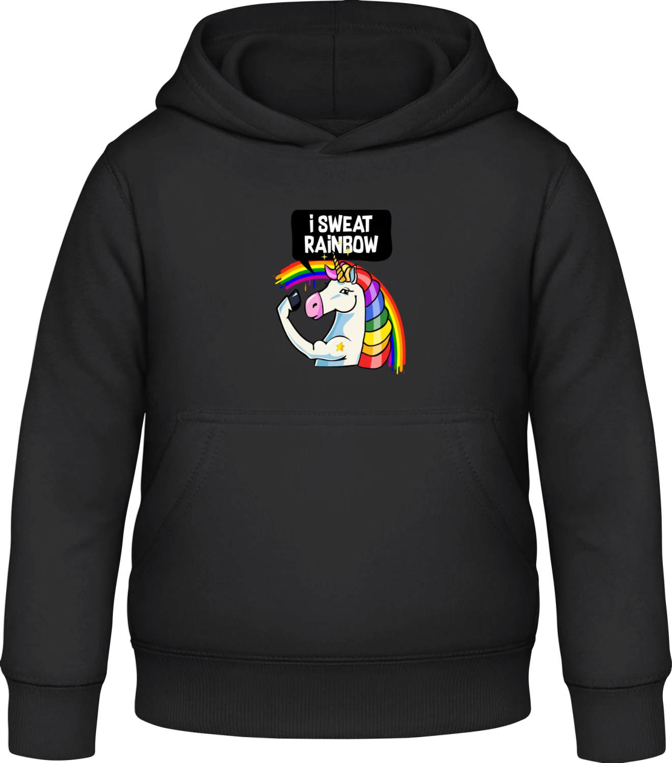 I Sweat Rainbow Unicorn - Black Awdis Hoodie Kids - Front