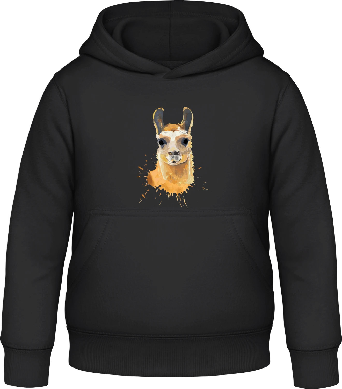 Llama Watercolor - Black Awdis Hoodie Kids - Front