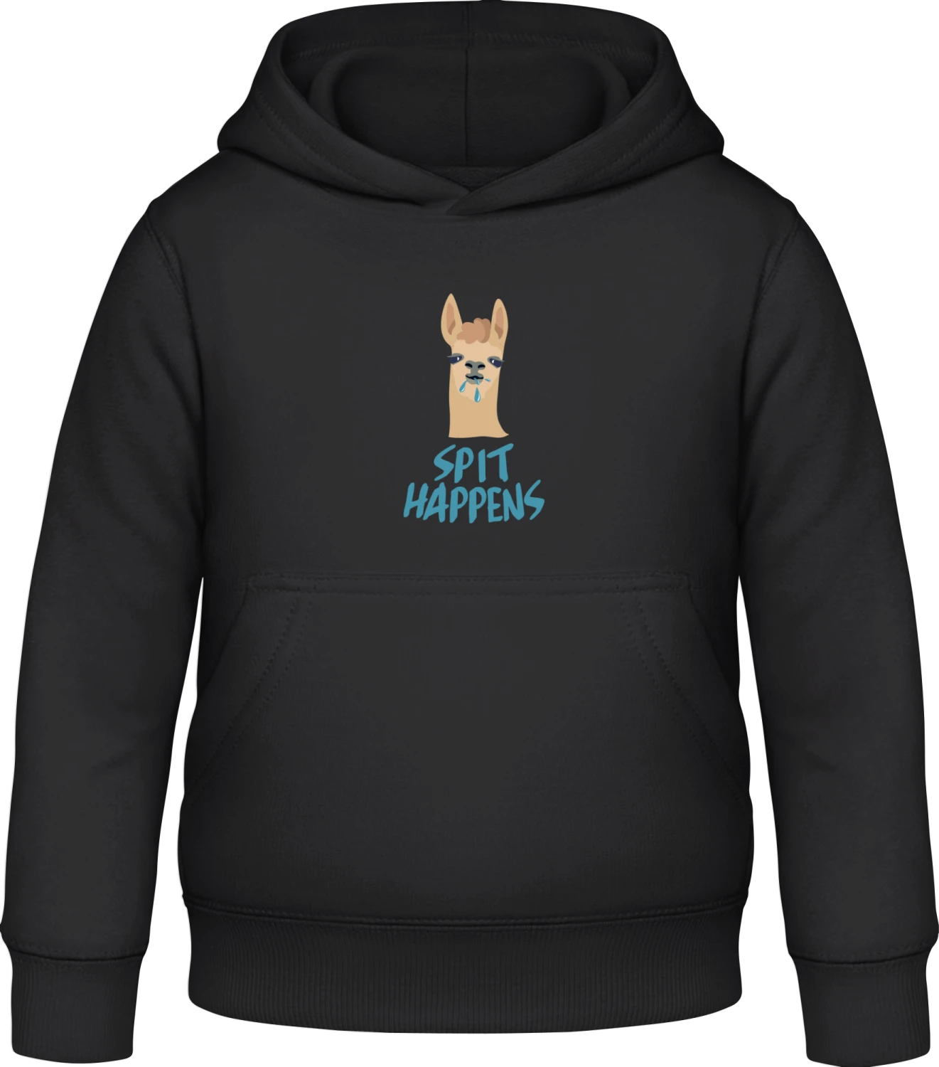 Spit Happens Llama - Black Awdis Hoodie Kids - Front