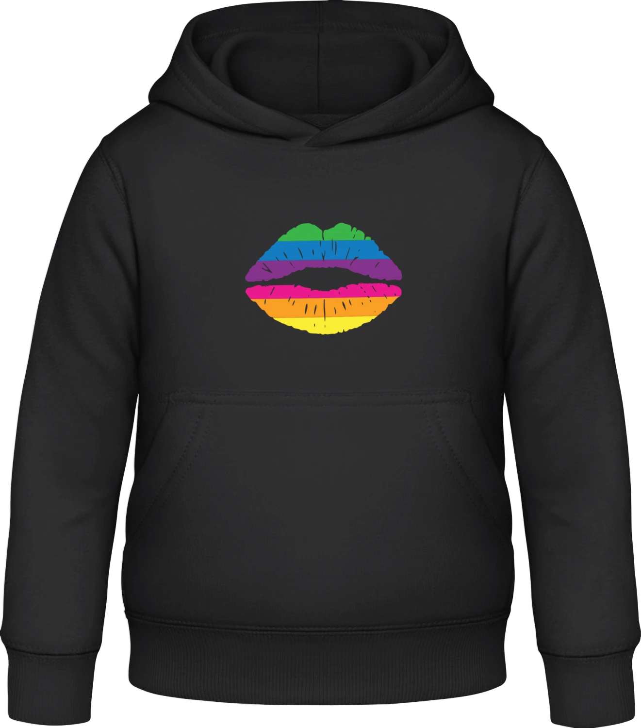 Rainbow Lips - Black Awdis Hoodie Kids - Front