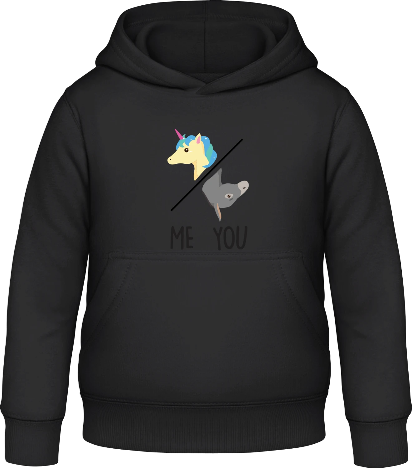 Me Unicorn You Donkey - Black Awdis Hoodie Kids - Front