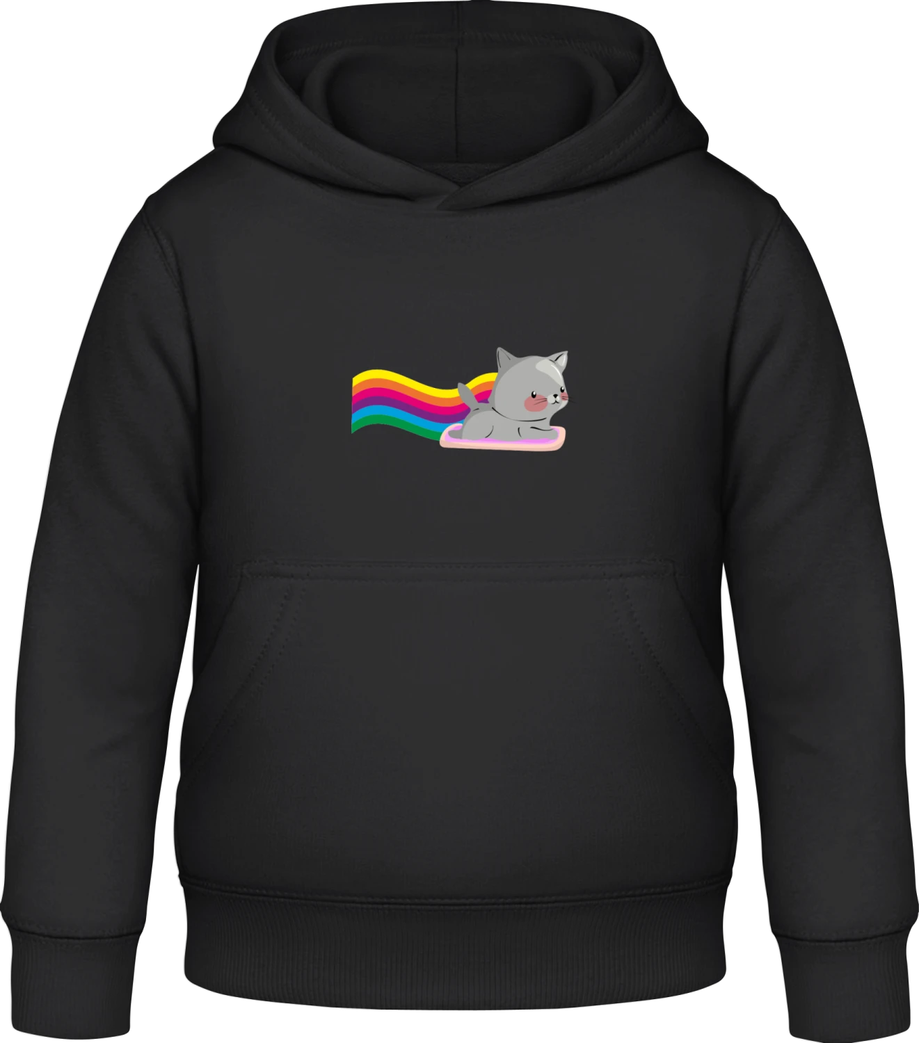 Rainbow Cat - Black Awdis Hoodie Kids - Front