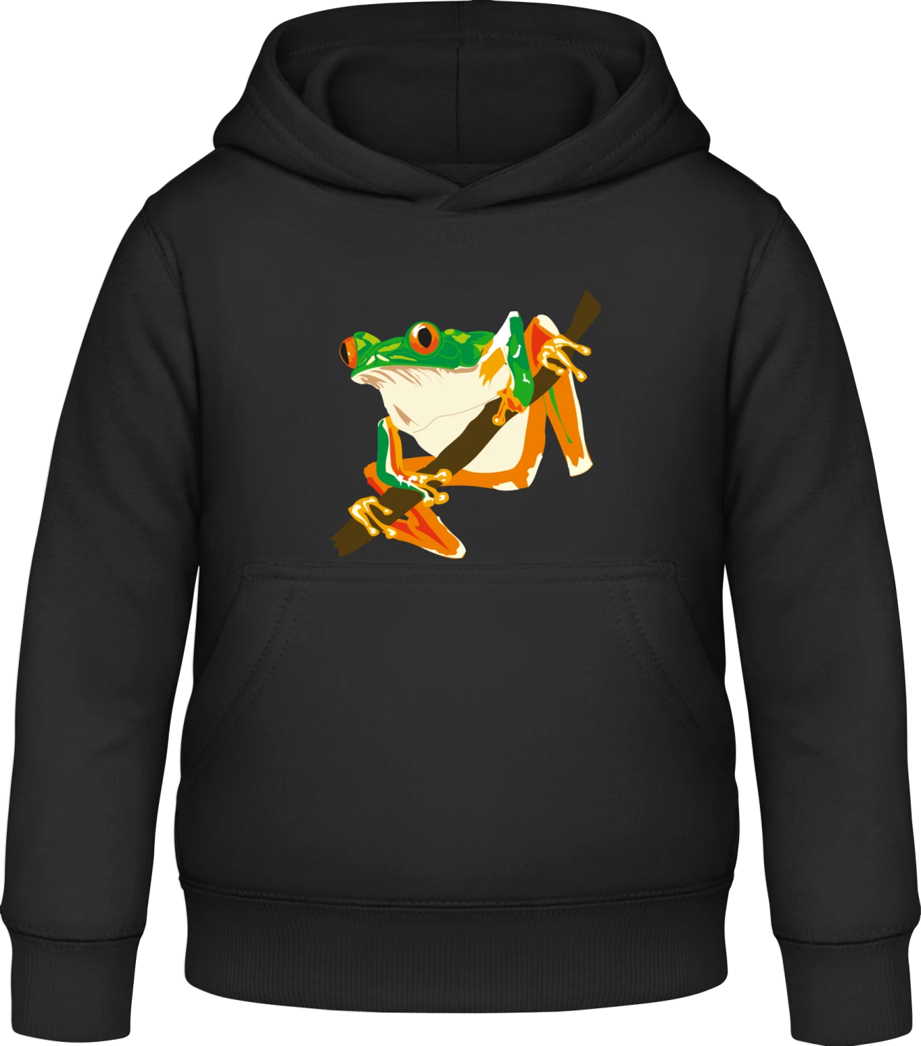 Red Eyed Tree Frog On The Tree - Black Awdis Hoodie Kids - Front