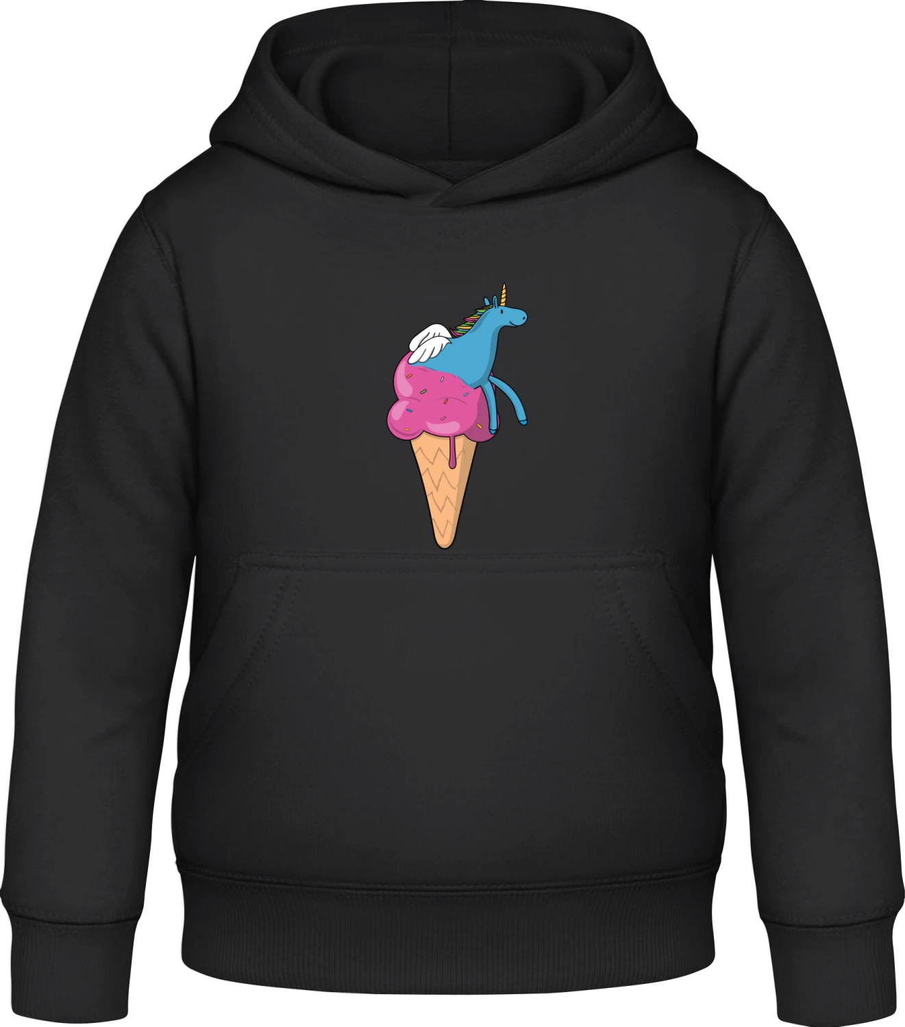 Ice Cream Unicorn - Black Awdis Hoodie Kids - Front